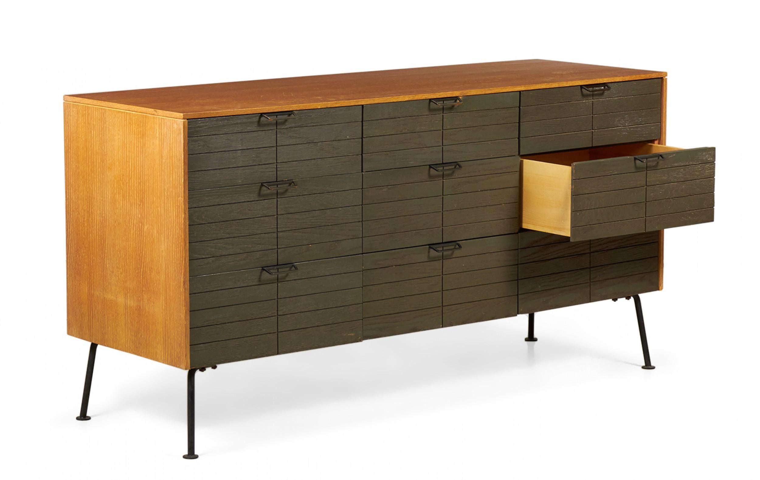Raymond Loewy for Mengel Furniture Walnut and Iron Nine Drawer Dressers For Sale 2