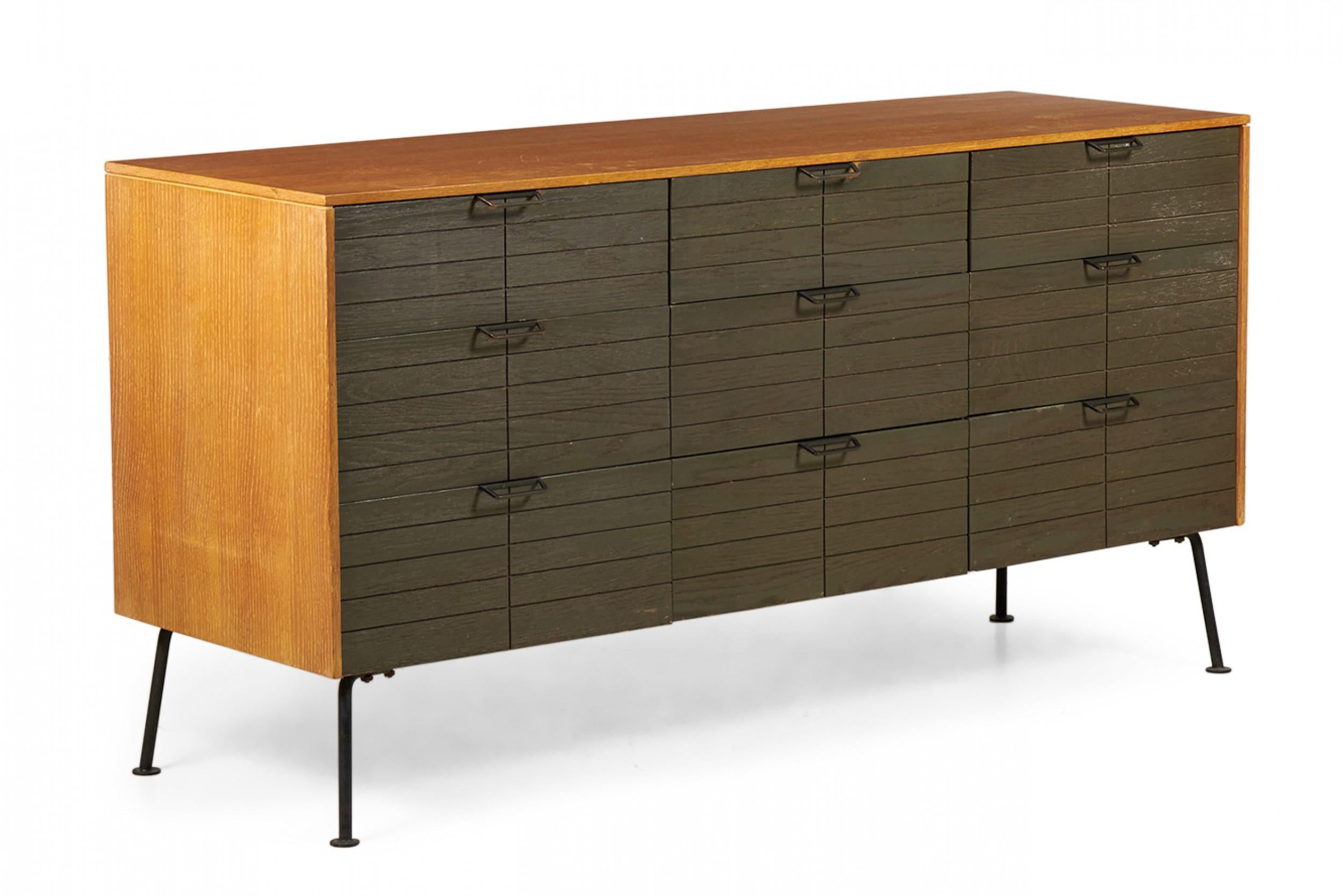 Wood Raymond Loewy for Mengel Furniture Walnut and Iron Nine Drawer Dressers For Sale