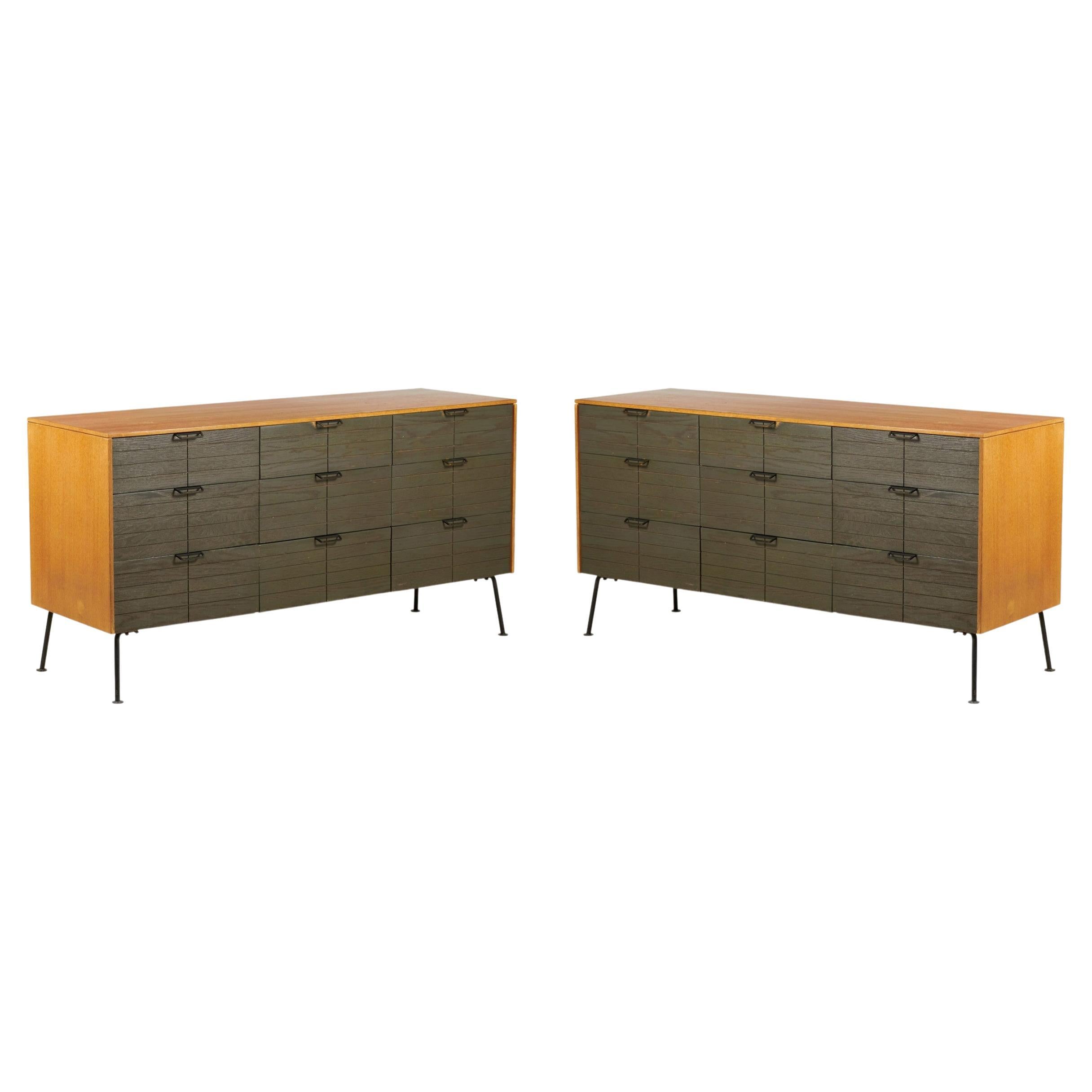 Raymond Loewy for Mengel Furniture Walnut and Iron Nine Drawer Dressers For Sale