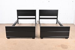 Raymond Loewy for Mengel Mid-Century Modern Black Lacquered Twin Beds, Pair