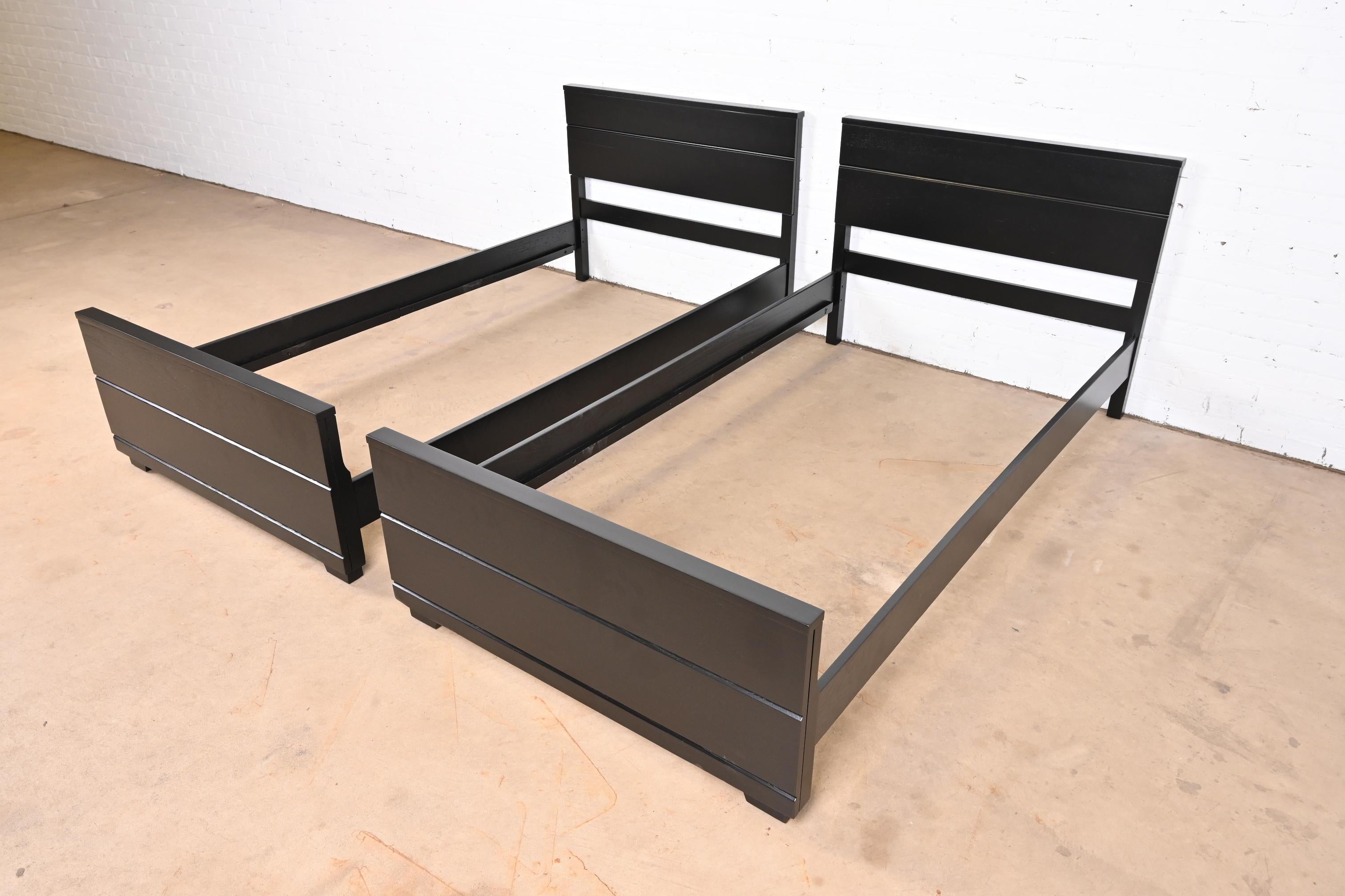 Mid-20th Century Raymond Loewy for Mengel Mid-Century Modern Black Lacquered Twin Beds, Pair
