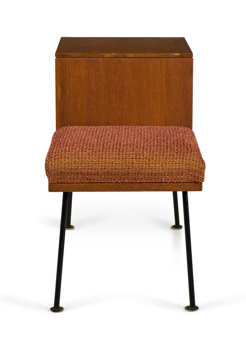 Raymond Loewy for Mengel Walnut, Iron and Orange Upholstery Telephone Bench For Sale 1