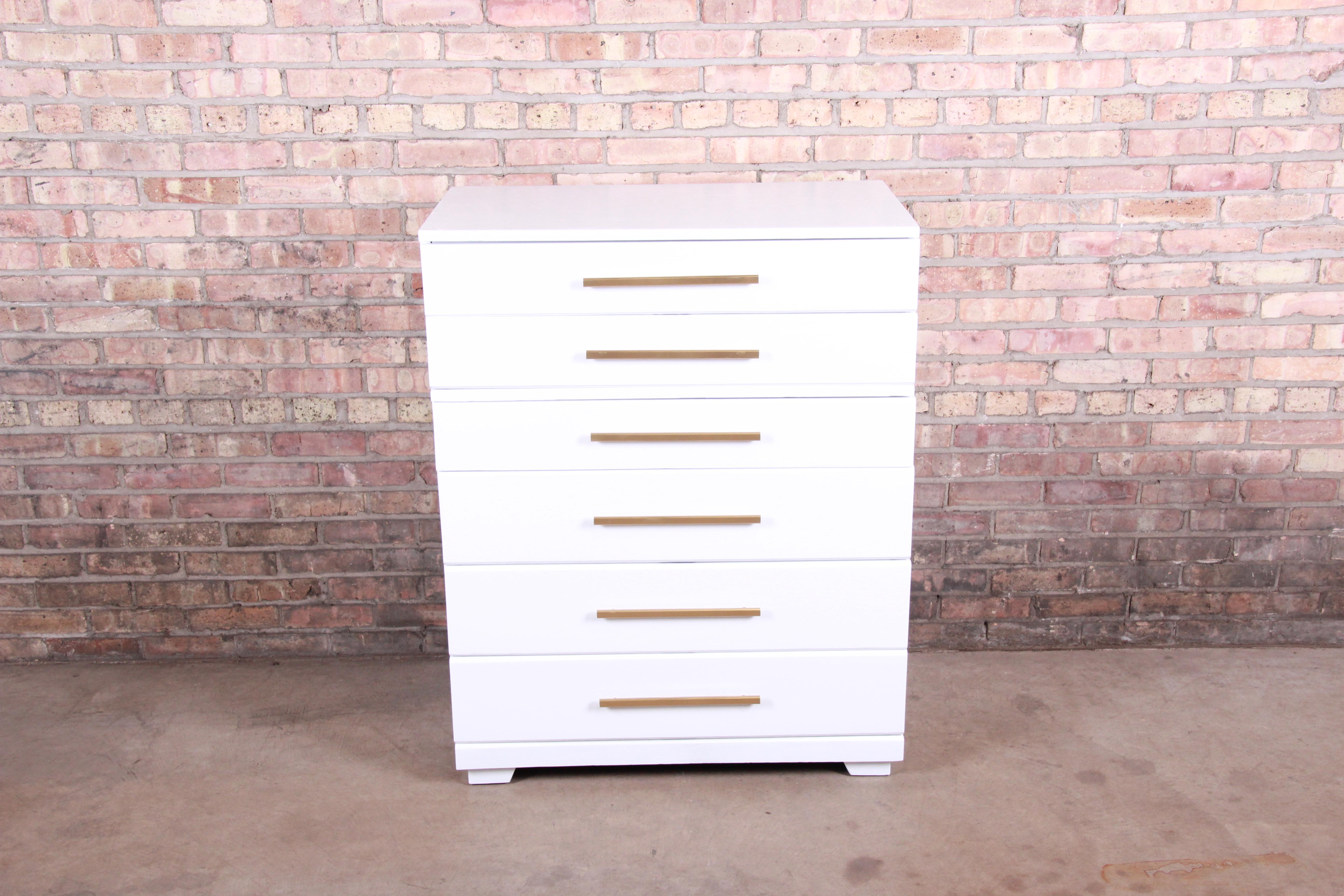Mid-Century Modern Raymond Loewy for Mengel White Lacquered Highboy Dresser, Newly Refinished