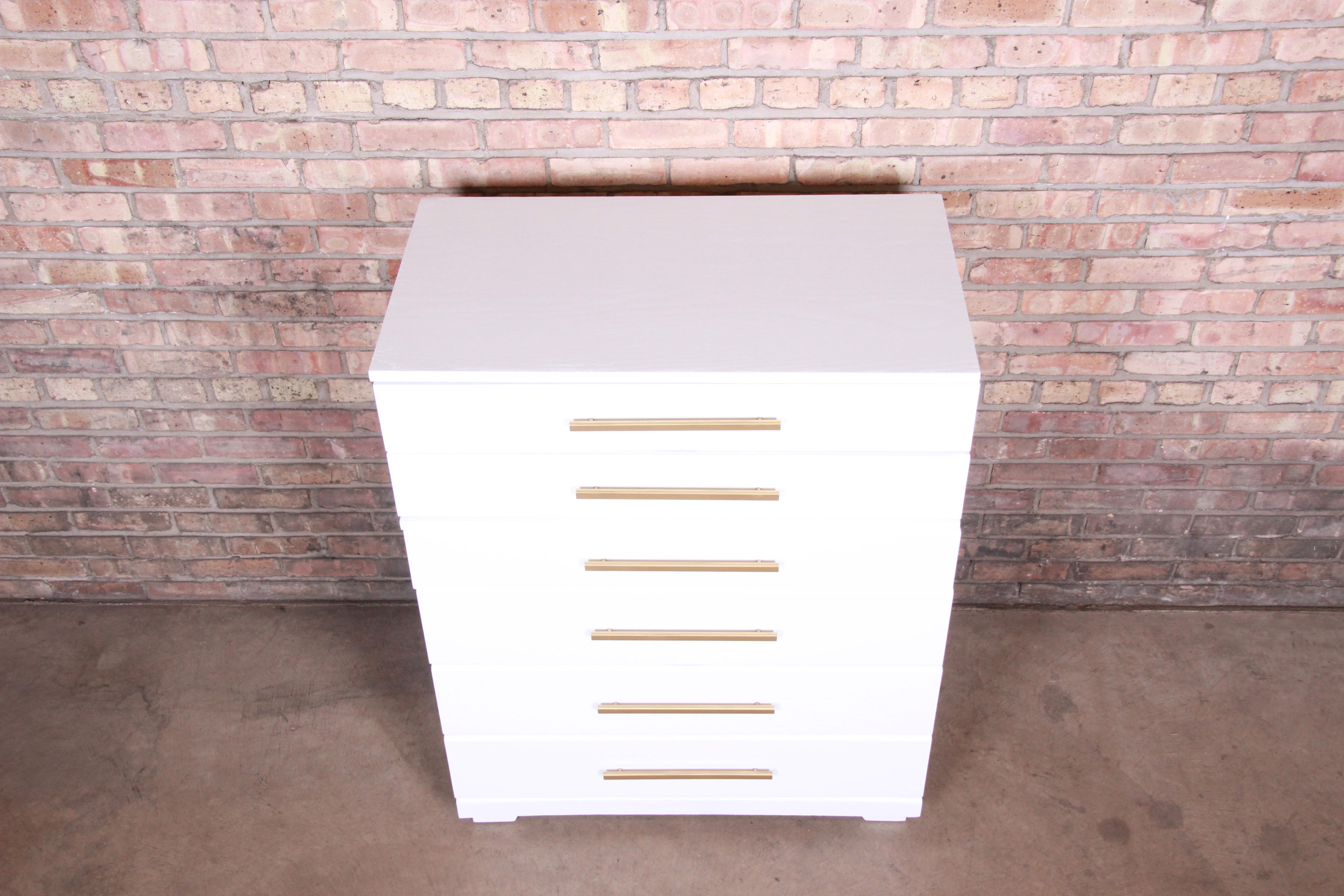 Raymond Loewy for Mengel White Lacquered Highboy Dresser, Newly Refinished 1