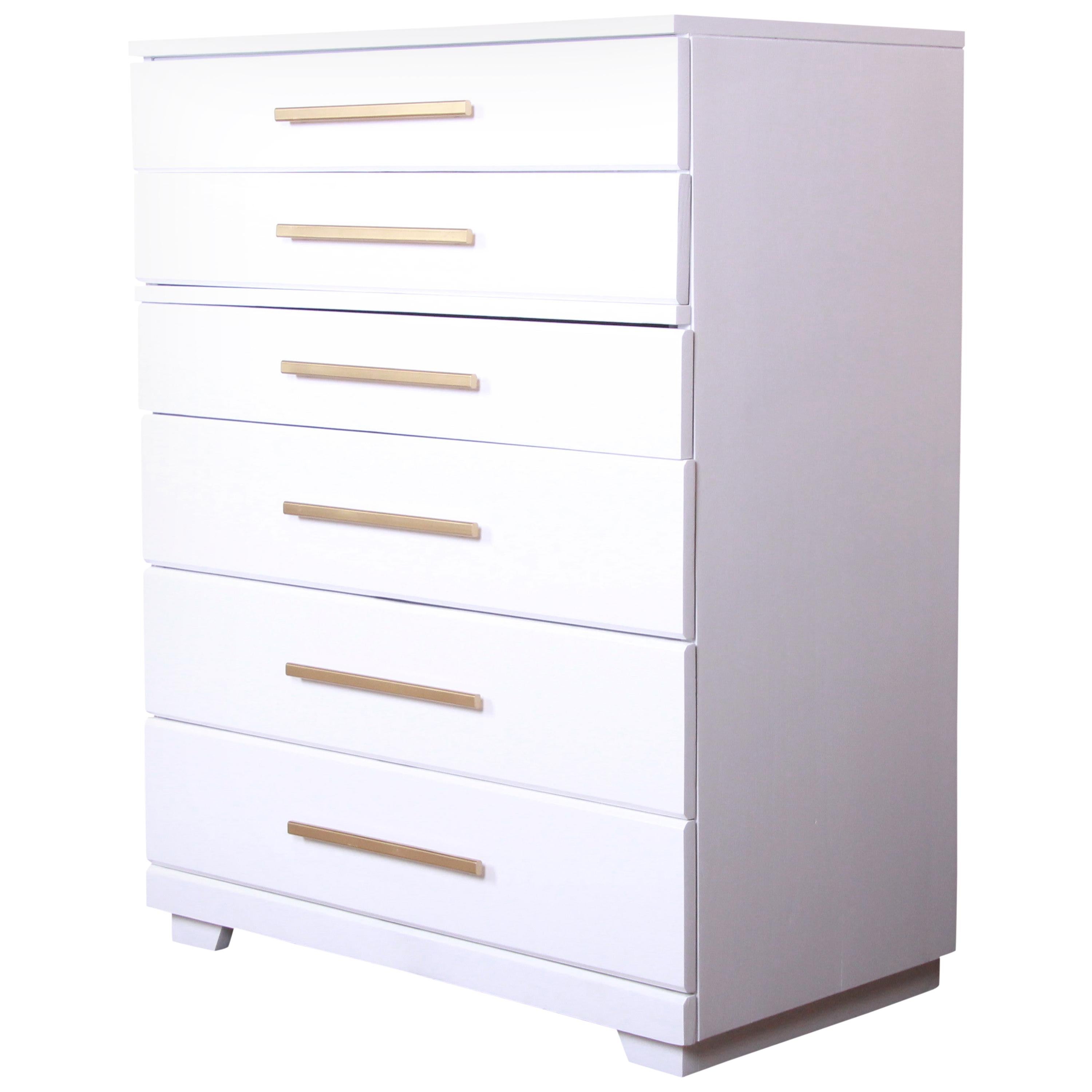 Raymond Loewy for Mengel White Lacquered Highboy Dresser, Newly Refinished