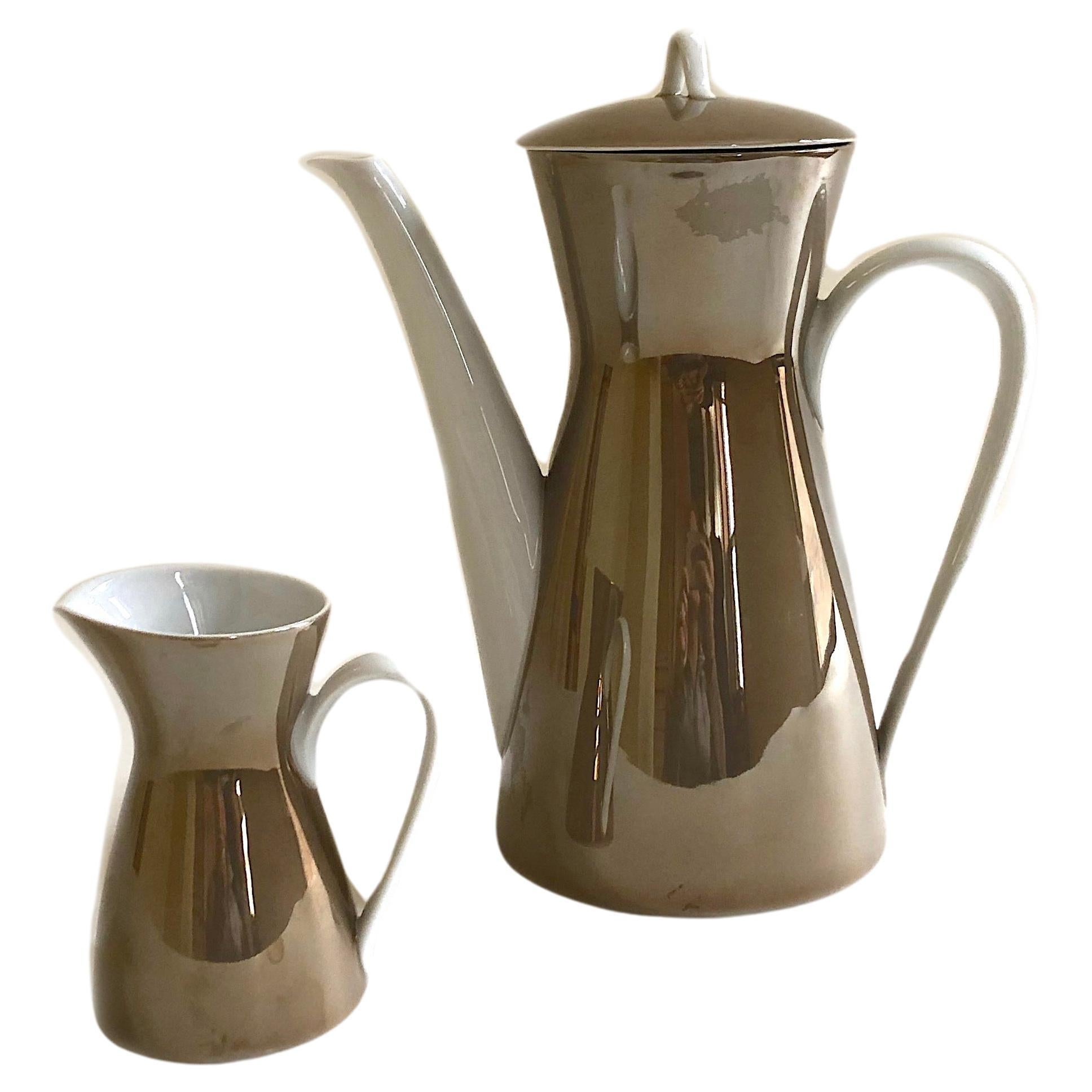 Raymond Loewy for Rosenthal ‘Form 2000' MCM Coffee Pot and Creamer Taupe Crystal For Sale