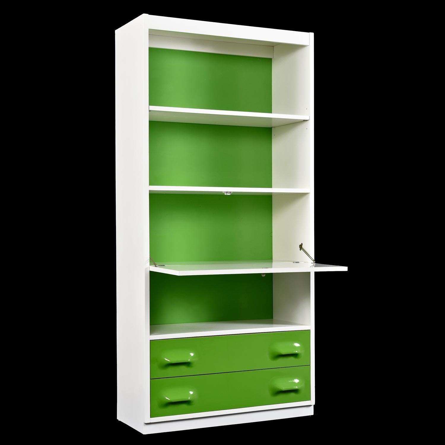 Space Age Raymond Loewy Inspired Green Chapter One Desk-Bar Bookcase by Broyhill Premier