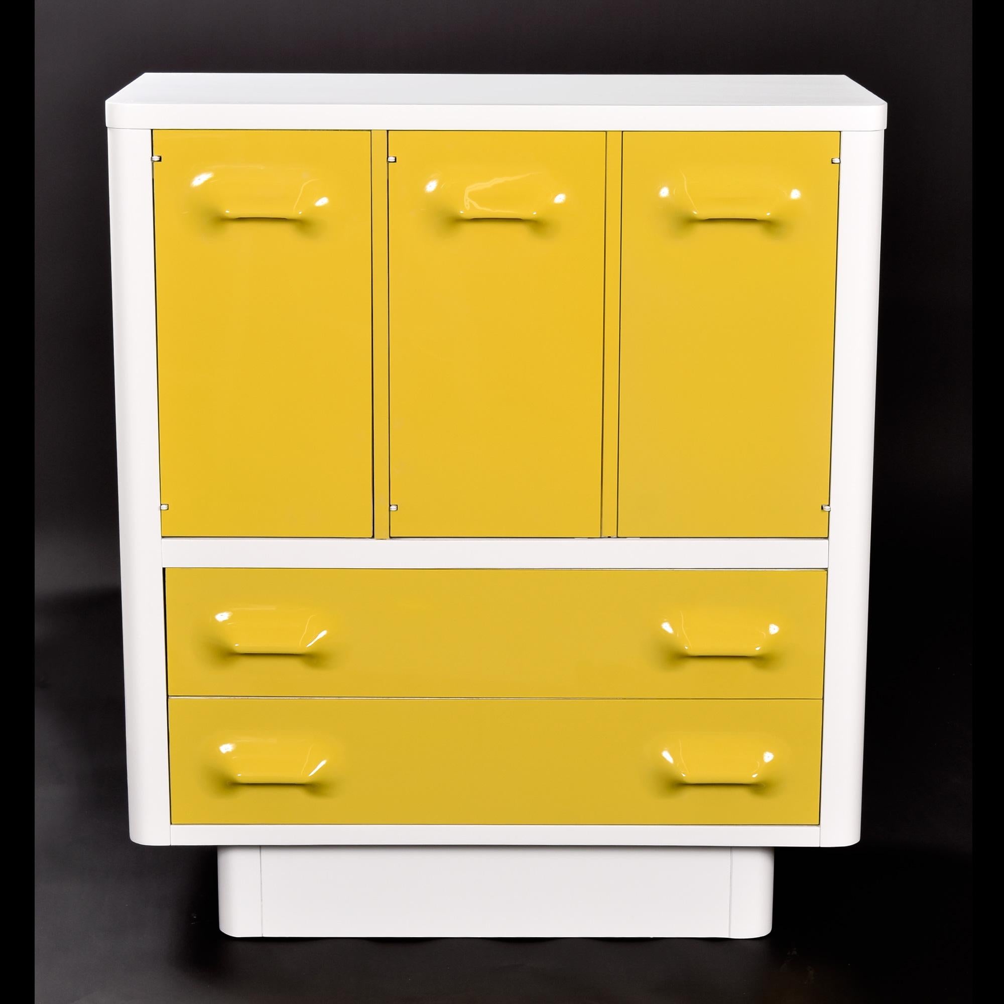 Raymond Loewy Inspired Yellow Chapter One Highboy Dresser Gentlemans Chest For Sale 2