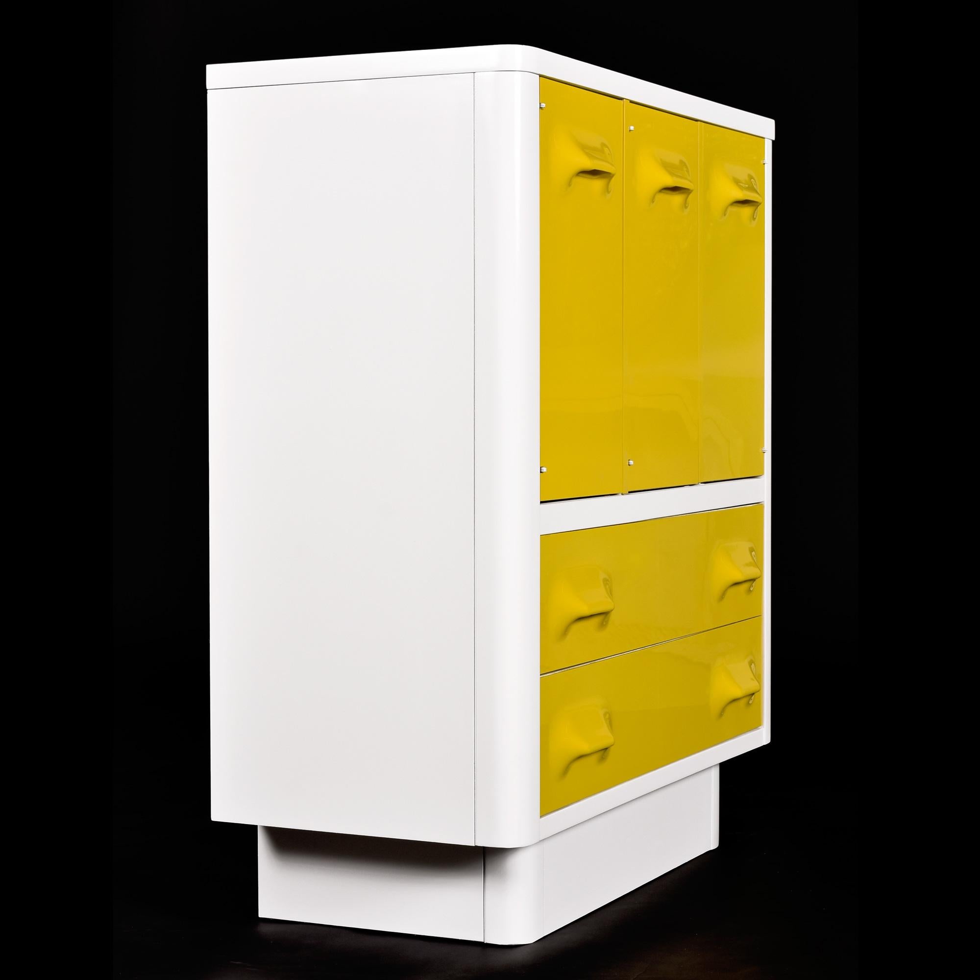 Raymond Loewy Inspired Yellow Chapter One Highboy Dresser Gentlemans Chest For Sale 4