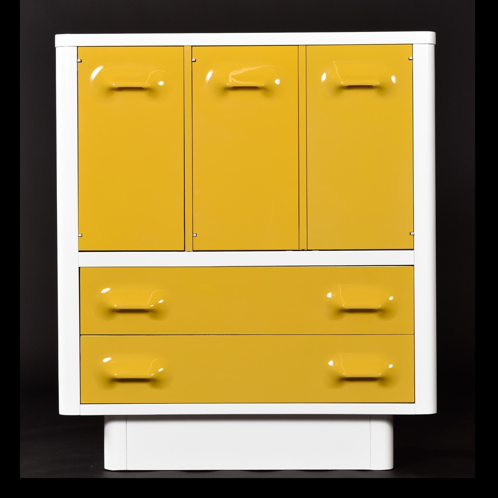 Molded Raymond Loewy Inspired Yellow Chapter One Highboy Dresser Gentlemans Chest For Sale