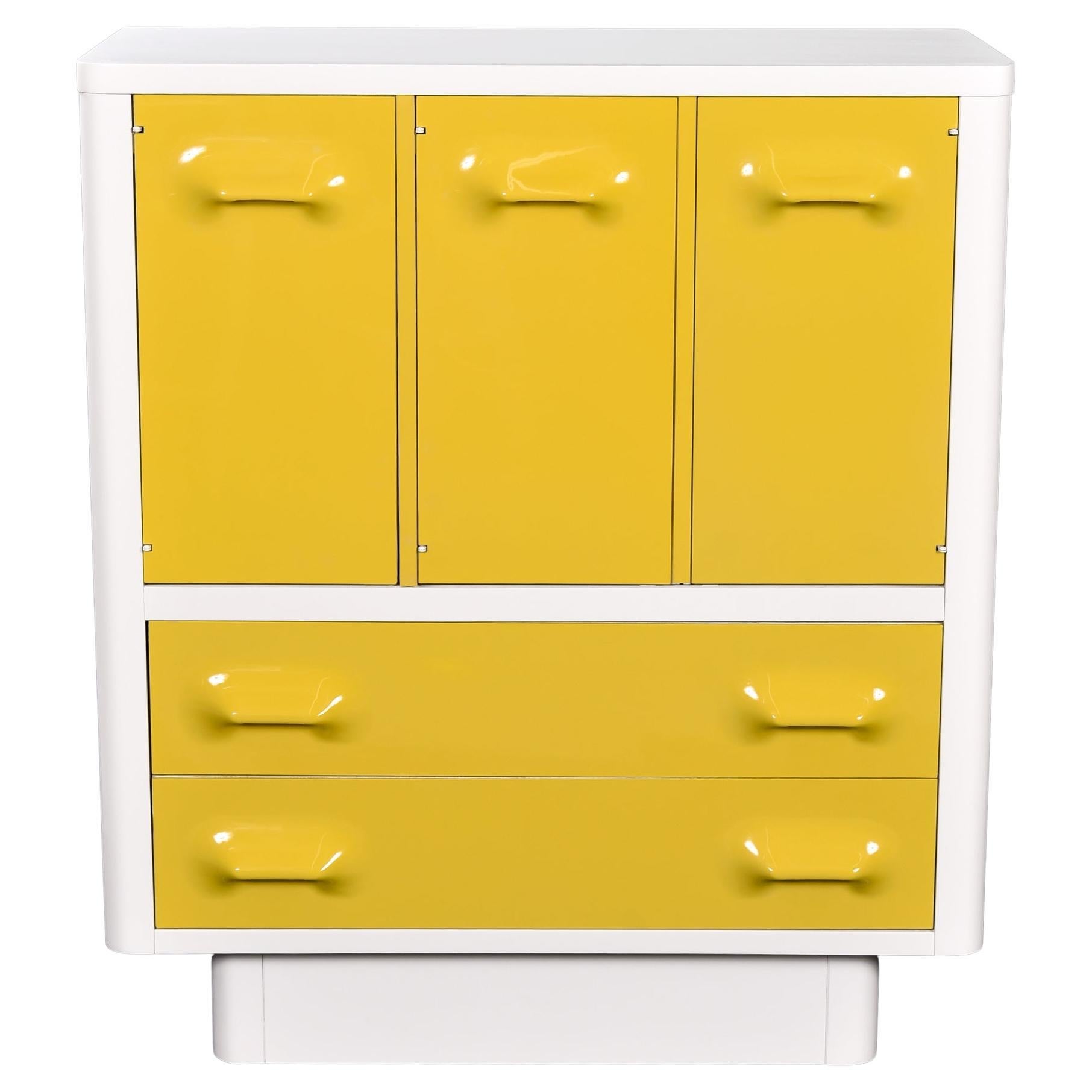 Late 20th Century Raymond Loewy Inspired Yellow Chapter One Highboy Dresser Gentlemans Chest For Sale