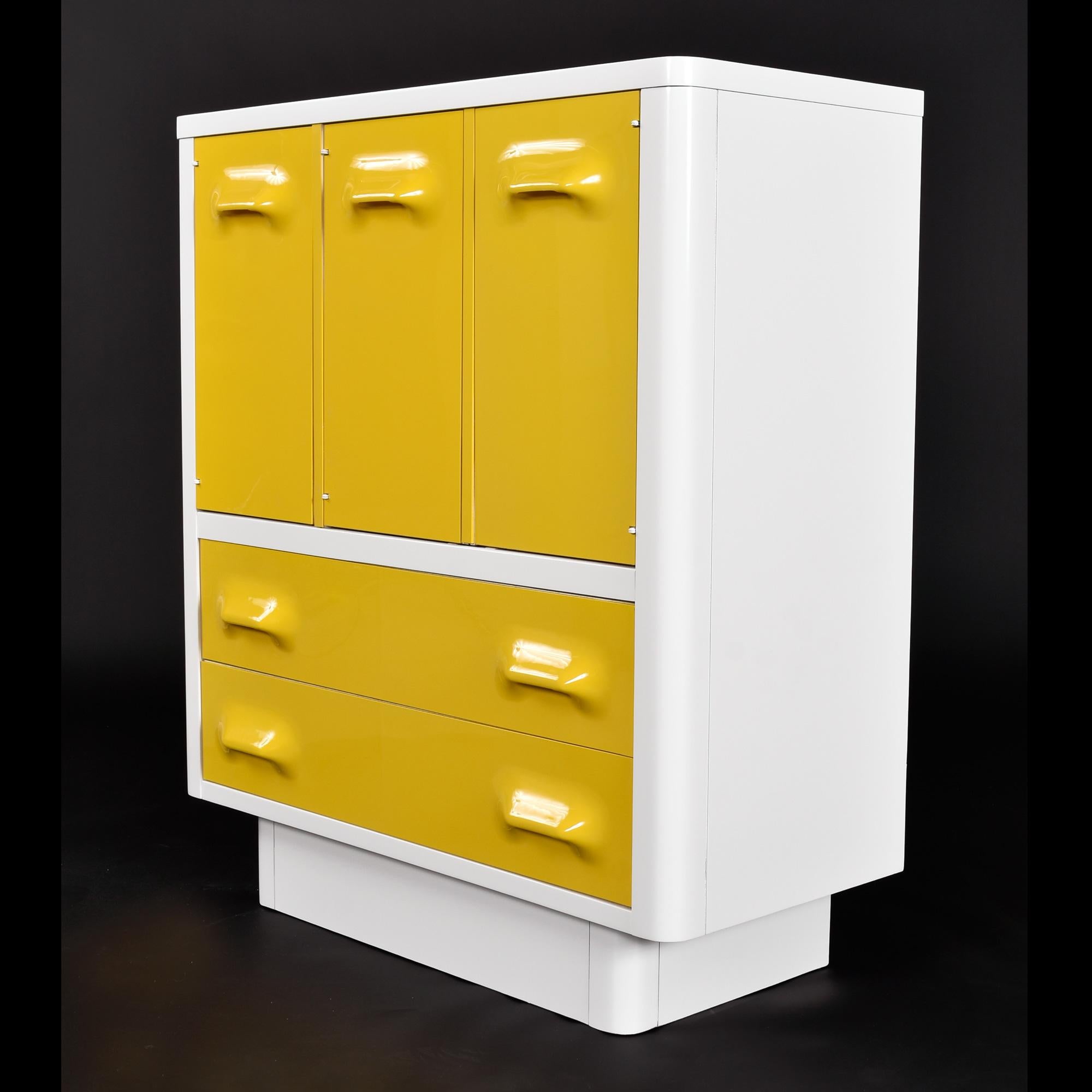 Raymond Loewy Inspired Yellow Chapter One Highboy Dresser Gentlemans Chest For Sale 1