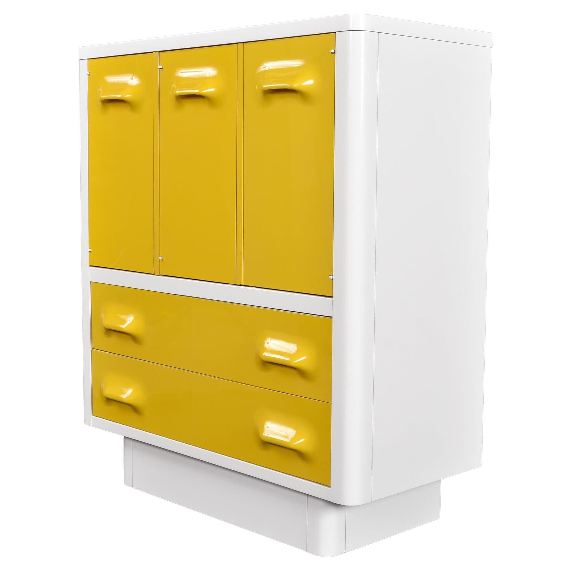 Raymond Loewy Inspired Yellow Chapter One Highboy Dresser Gentlemans Chest For Sale