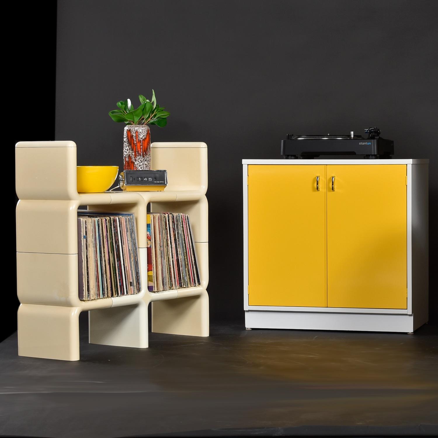 Painted Raymond Loewy Inspired Yellow Chapter One Stereo Record Cabinet Broyhill Premier For Sale