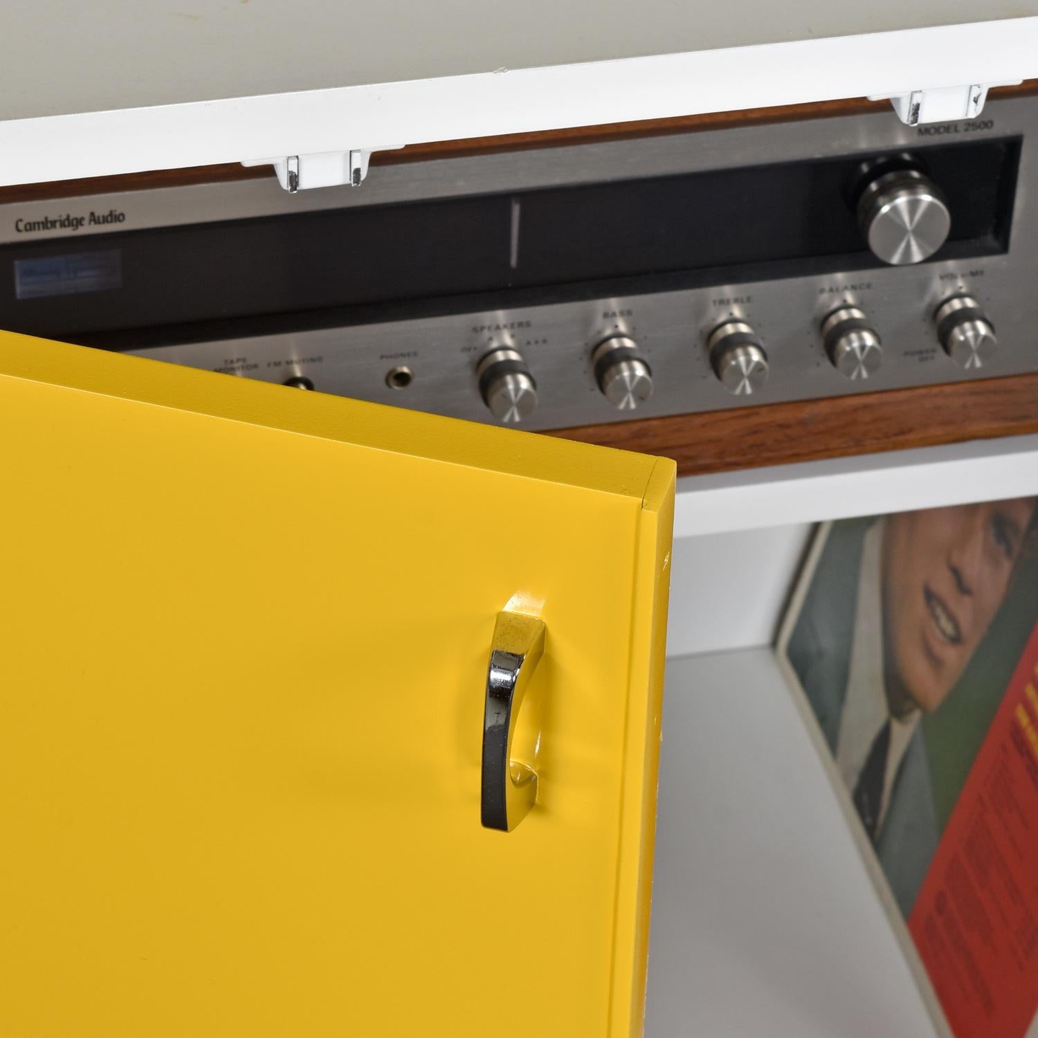Hardwood Raymond Loewy Inspired Yellow Chapter One Stereo Record Cabinet Broyhill Premier For Sale