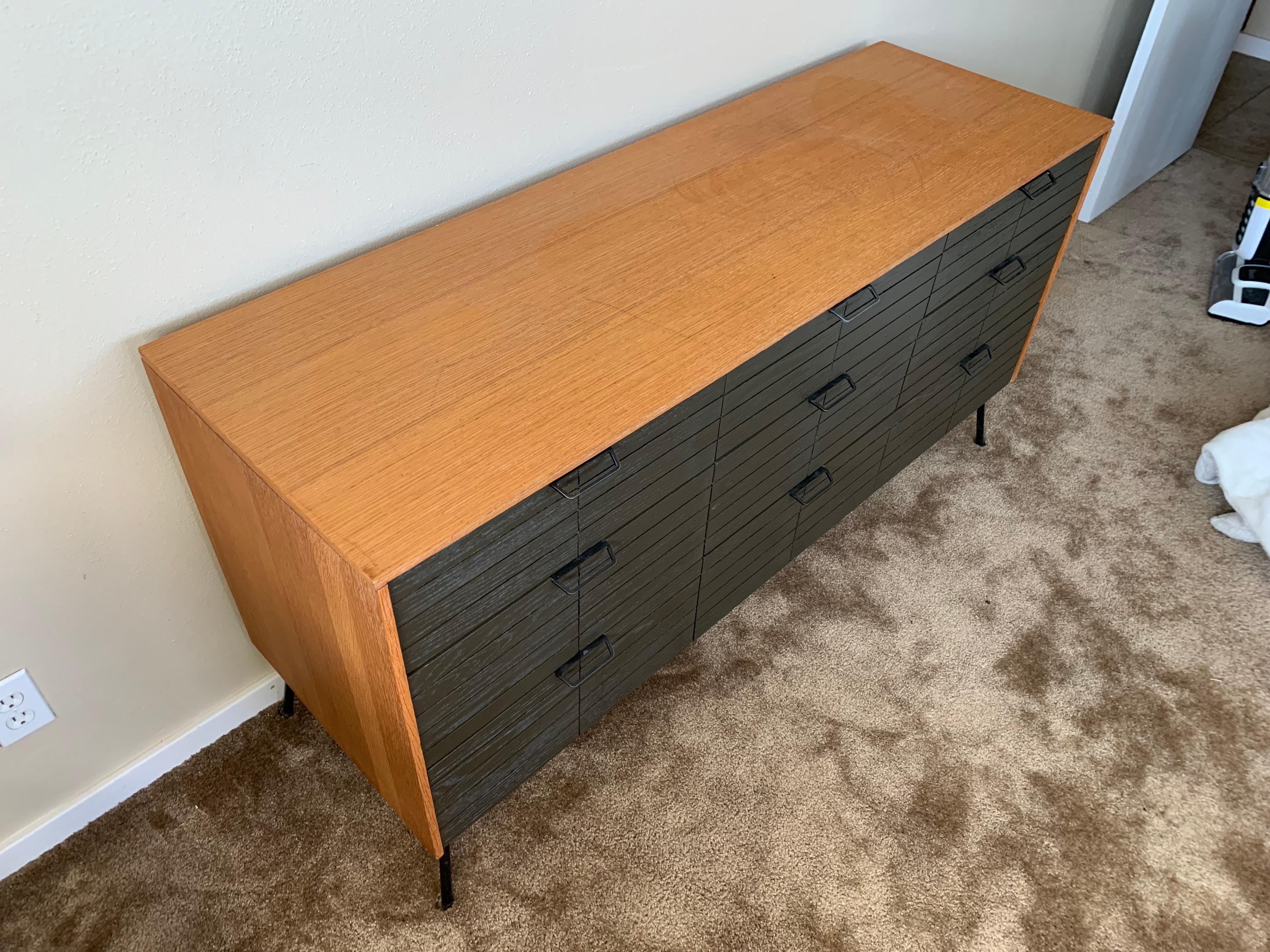 Rare Accent 9 drawer dresser by Raymond Loewy for Mengel Furniture. Believe it or not this piece is going on 70 years old. Raymond was way ahead of his time with this design. Simple, but effective. An incredible piece to have as a dresser and or