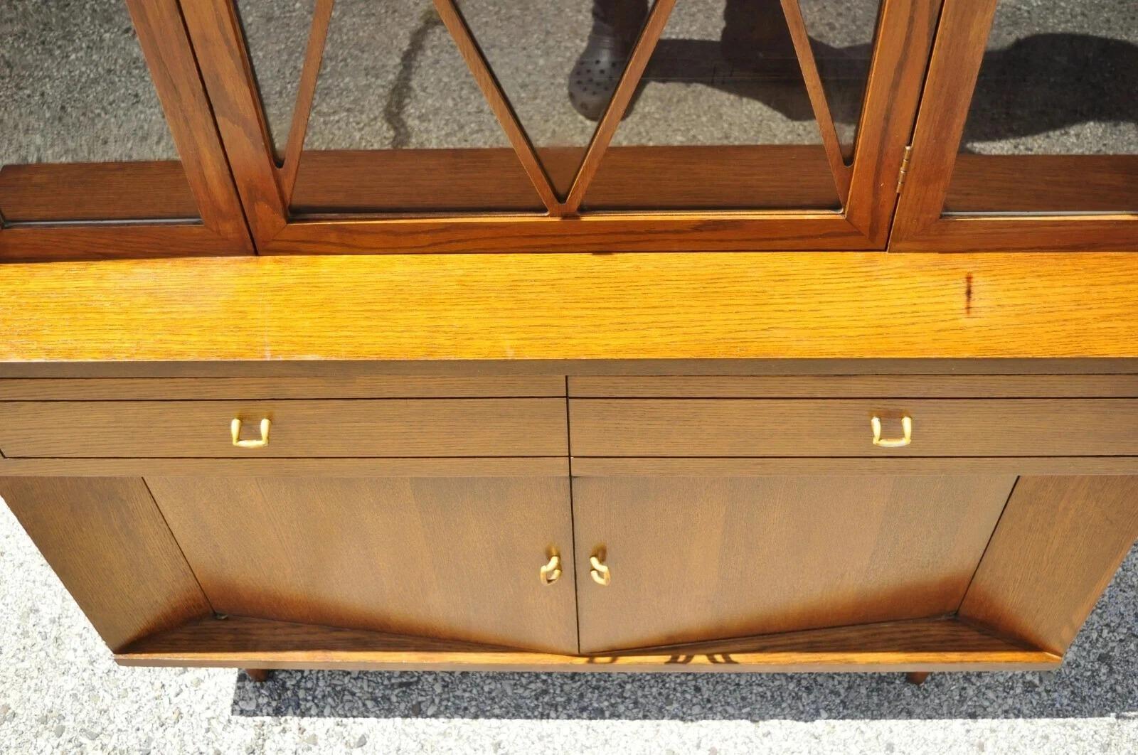Glass Raymond Loewy Mengel Mid Century Modern Sculpted Oak Bookcase China Cabinet For Sale