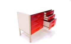 Raymond Loewy Six-Drawer Cabinet for DF 2000, Red to Orange Drawer Fronts