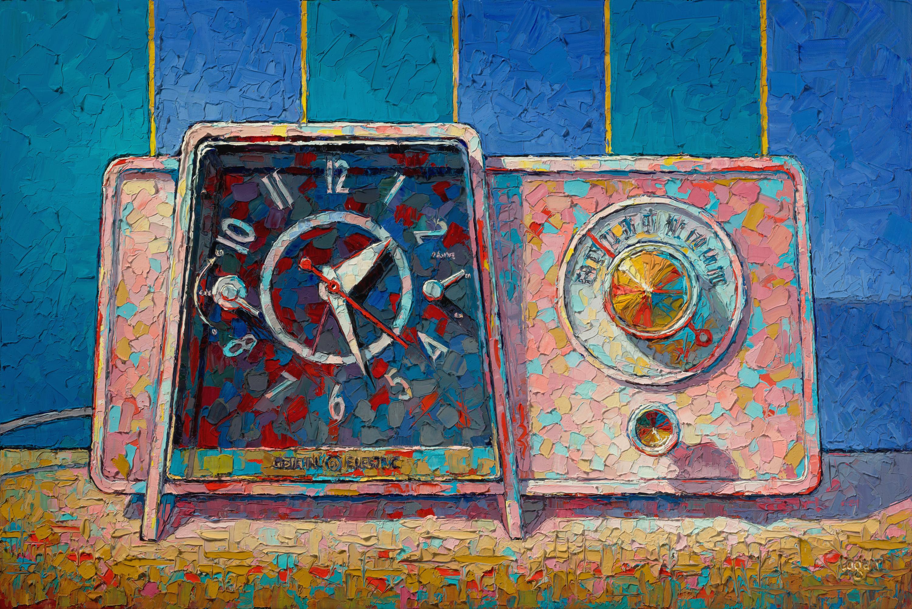Raymond Logan Still-Life Painting - GE Clock Radio Pink