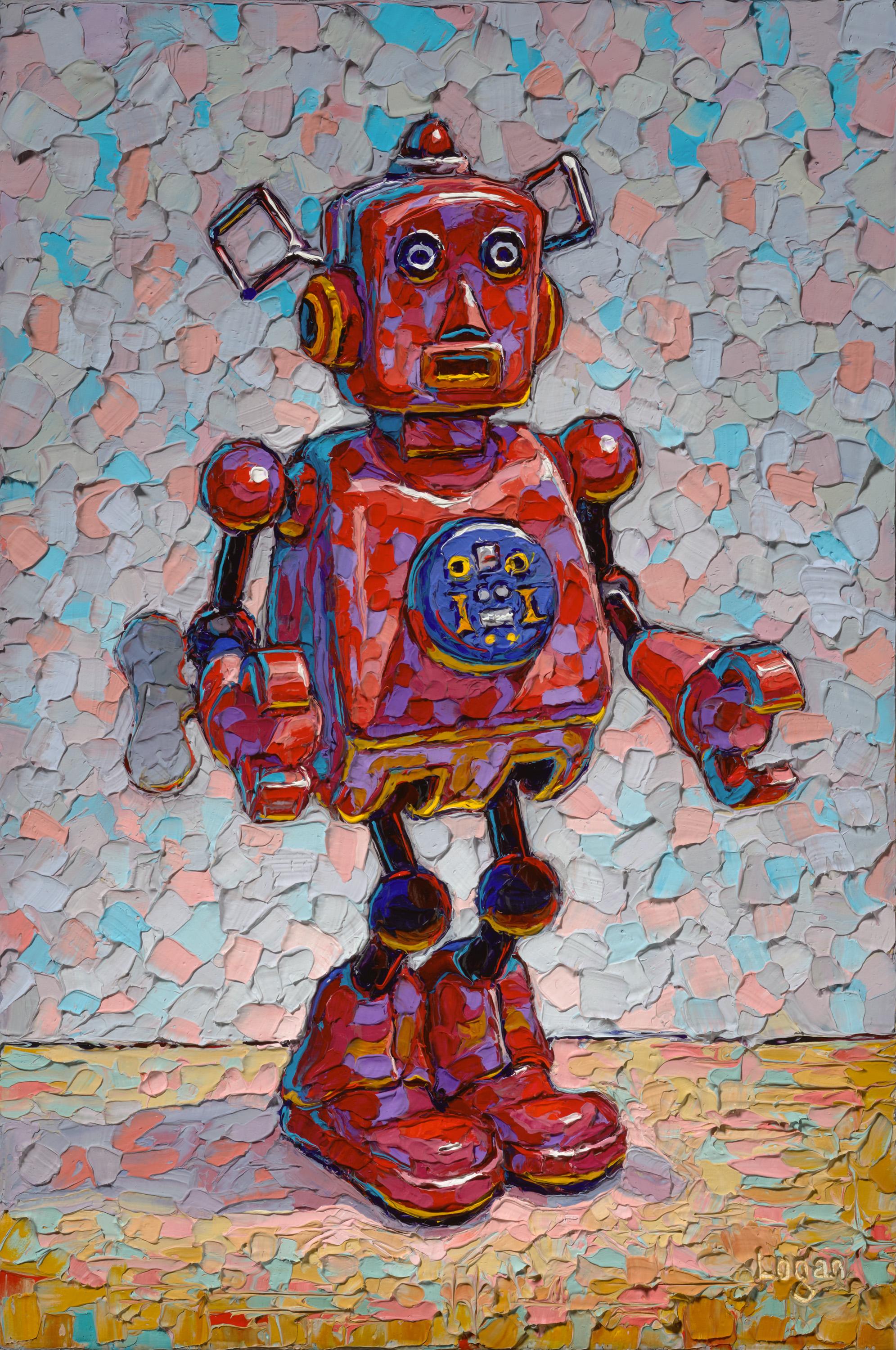 Wind-Up Planet Robot - Painting by Raymond Logan