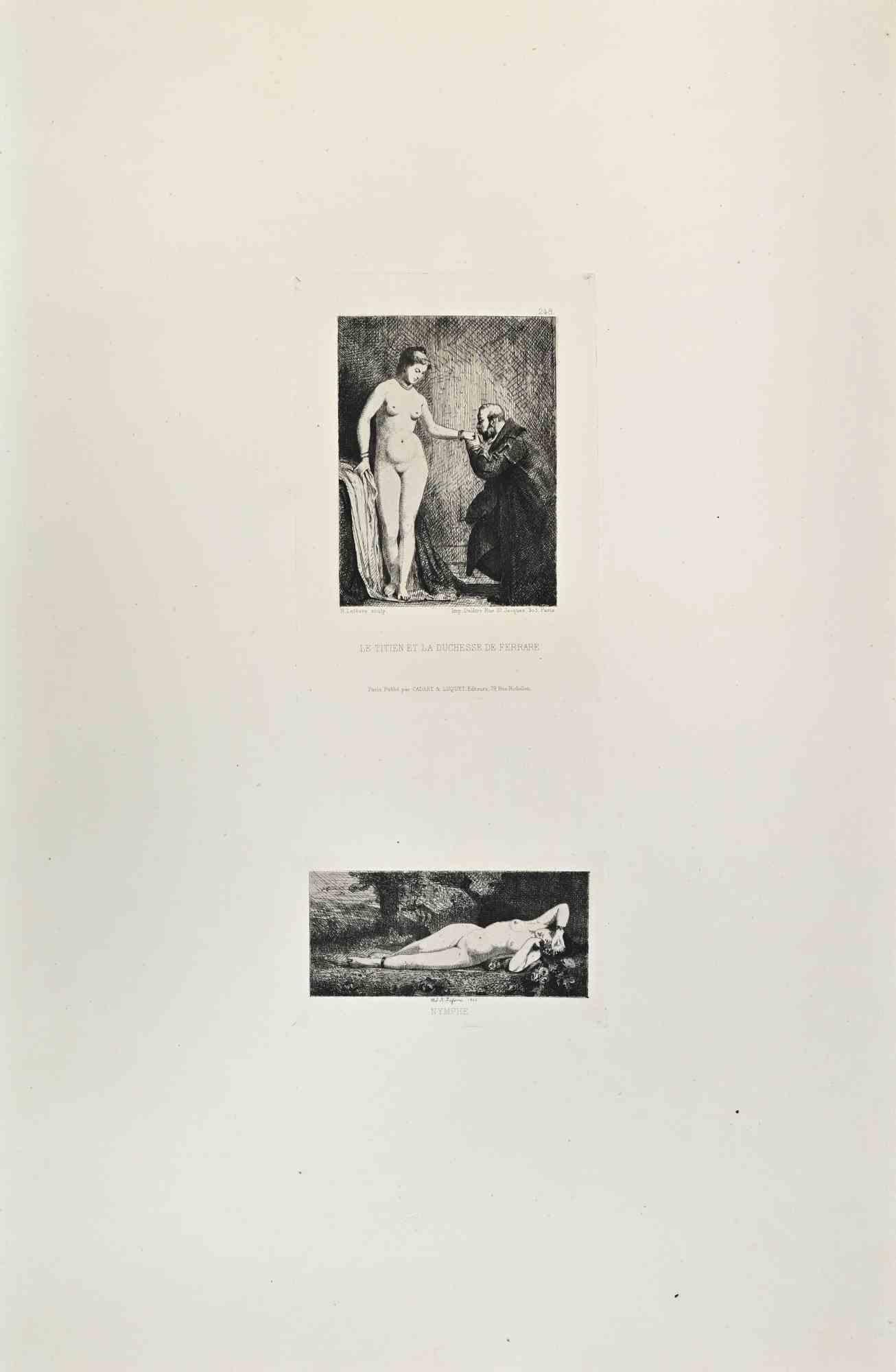 Nymphe et le Titien et la Duchesse  de Ferrare - Acquaforte di R. Lefevre - Anni '70 del XIX secolo