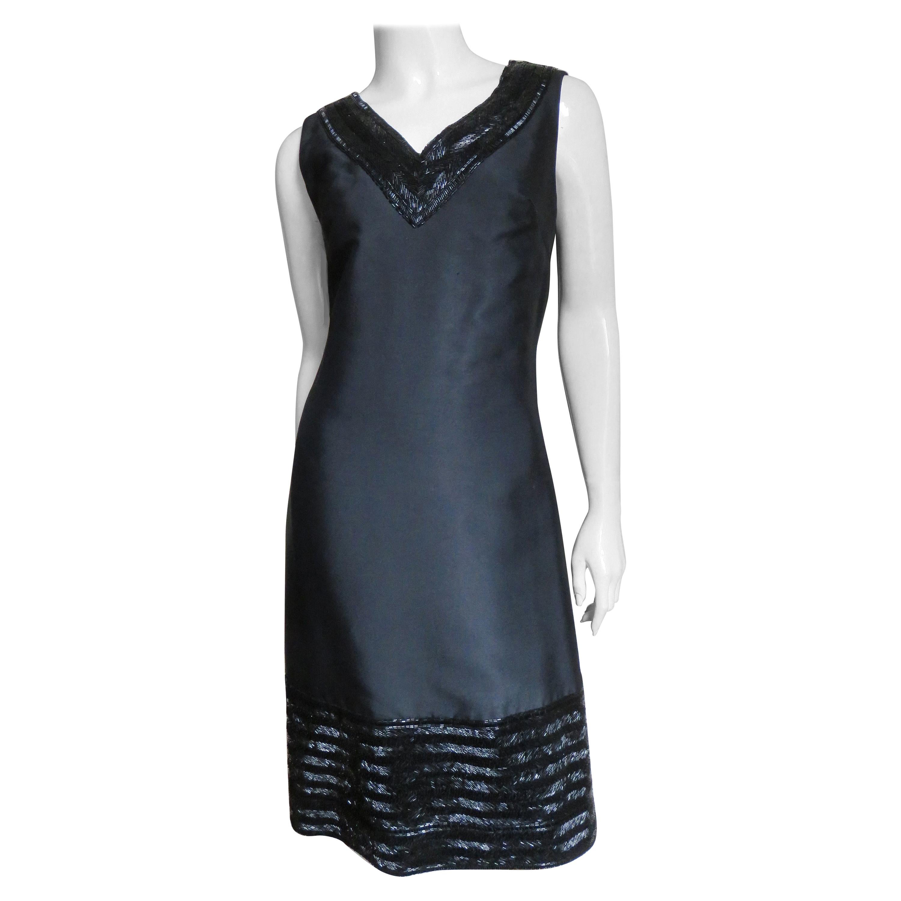 Raymond Martier Silk Dress with Bead Trim 1960s For Sale