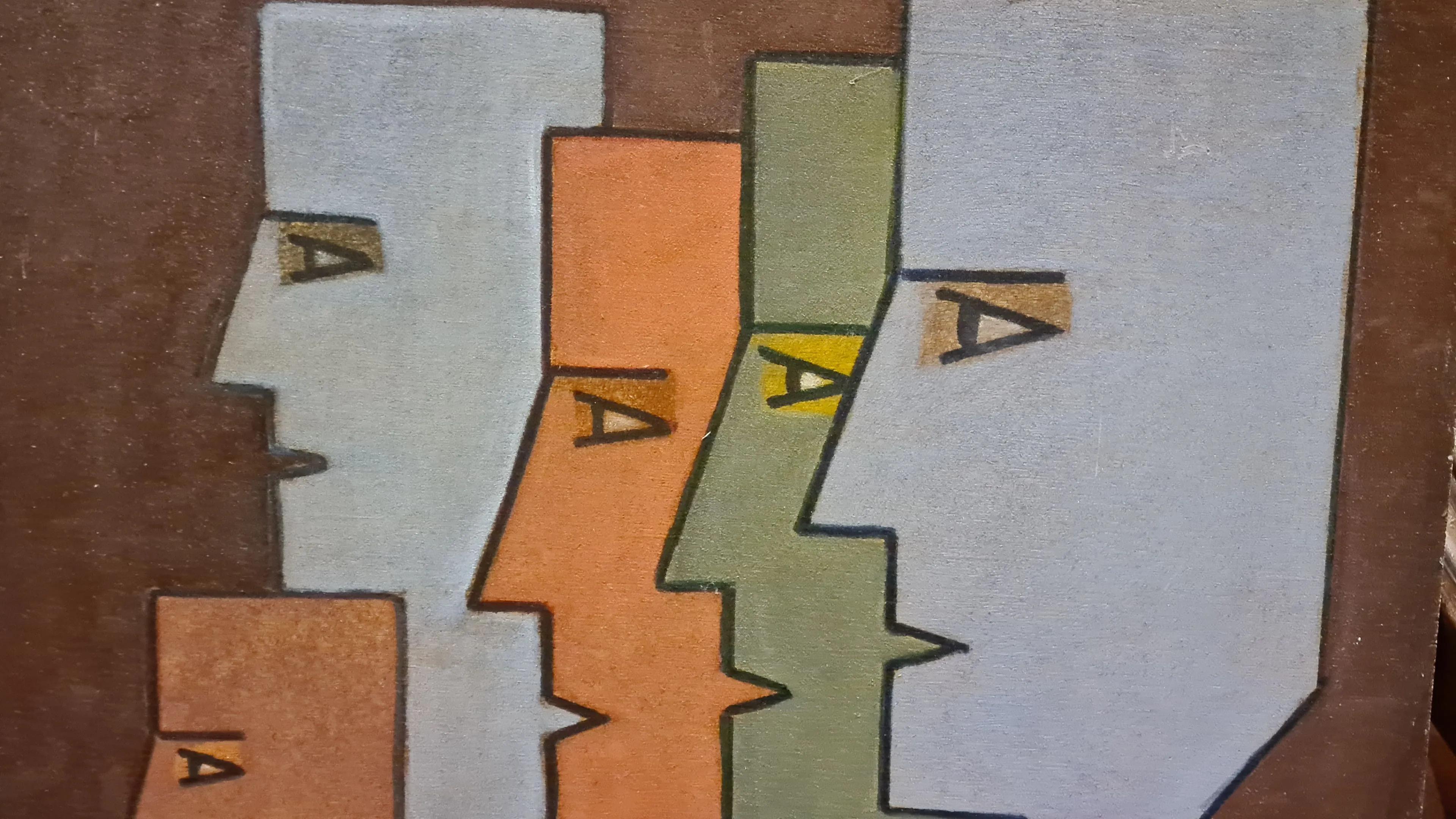 Raymond MAUCHAMPS (XX-XXI) Composition aux 5 visages,
oil on panel.