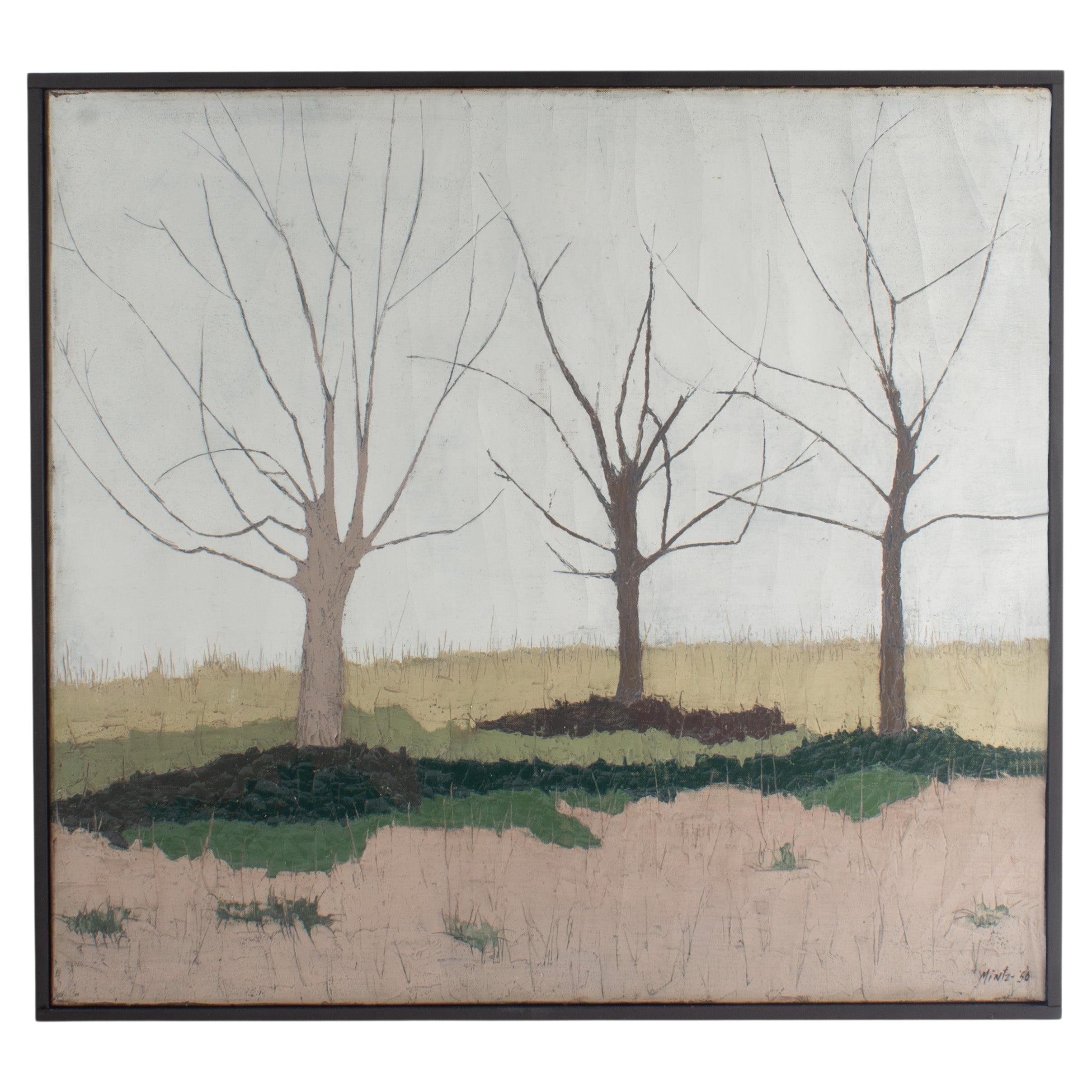 Peinture abstraite à l'huile sur toile de paysage signée Raymond Mintz, 1956 en vente