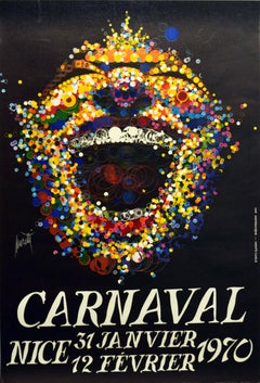 Original Vintage Poster Carnaval Nice France Carnival Fireworks Advertising Art