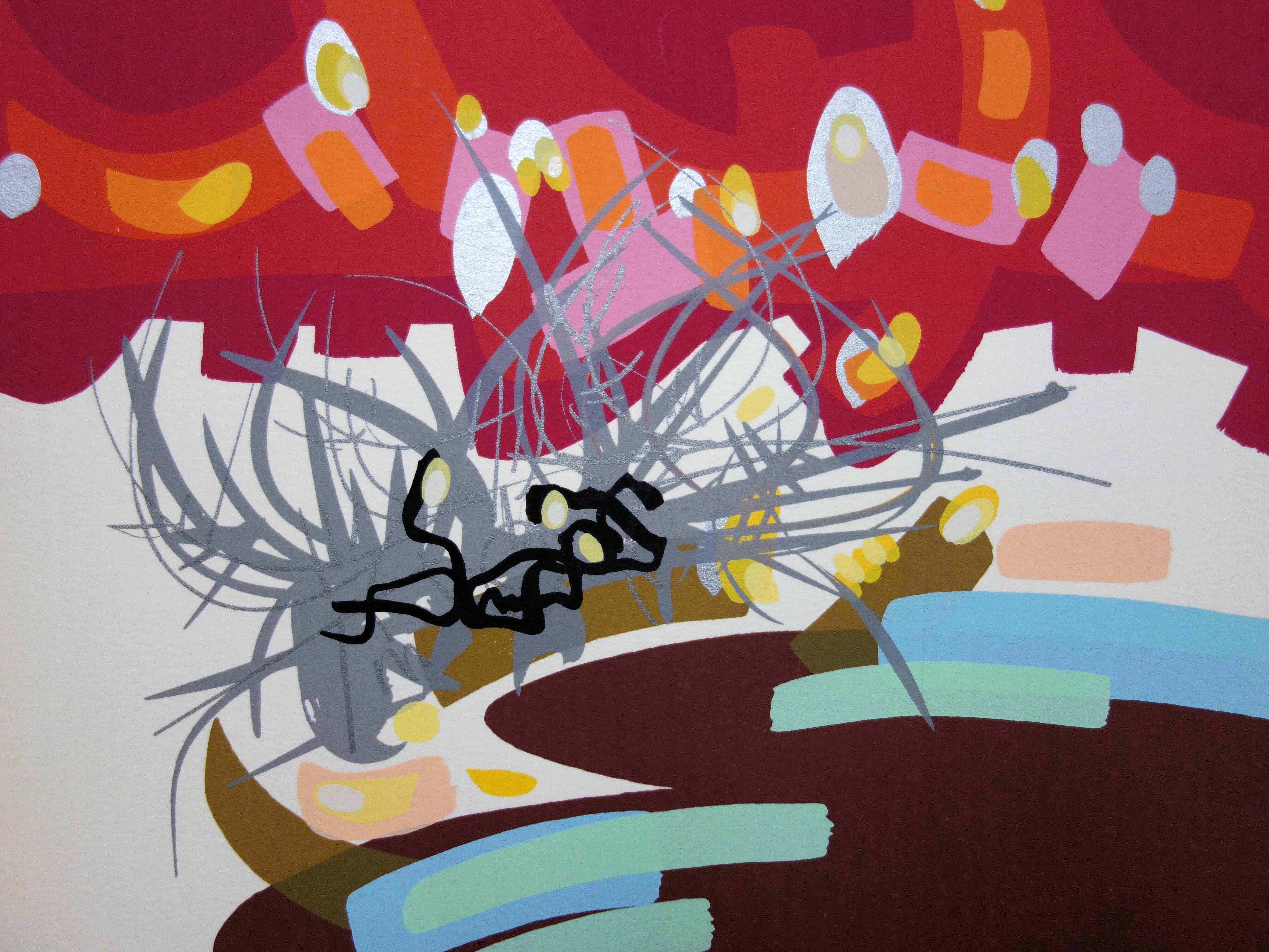 Surrealistische Landschaft – Originallithographie (Braun), Abstract Print, von Raymond Moretti