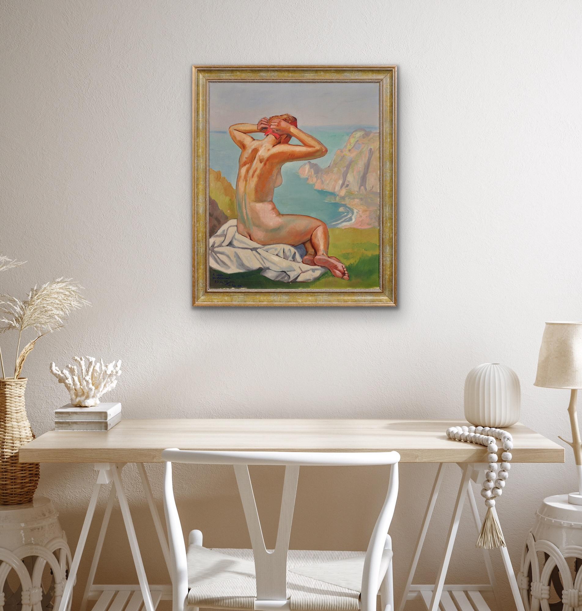 The Lady of the Cliffs, 1927. Nude Clifftop Sunbathing. French Arts Décoratifs. For Sale 13