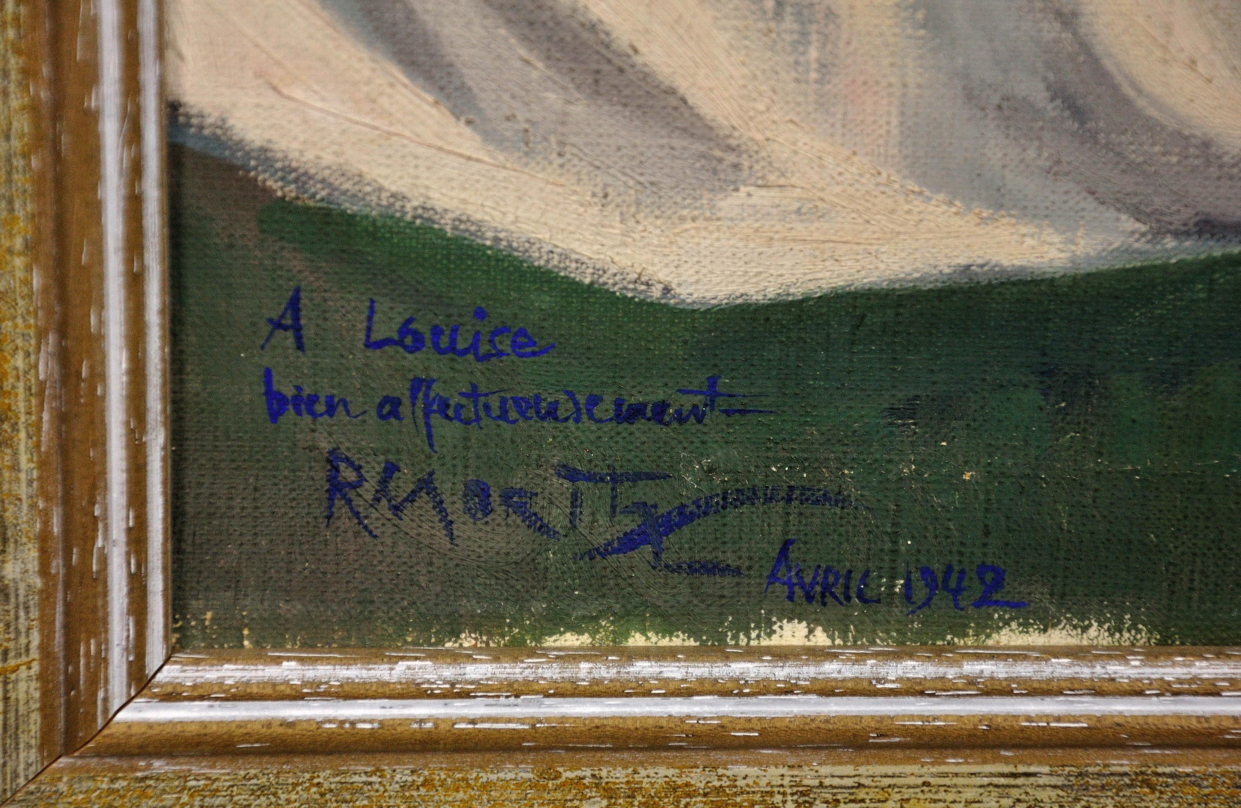 La dame des Cliffs, 1927. Bains de soleil nus sur les falaises. Arts décoratifs français. - Art déco Painting par Raymond Moritz