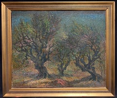 Peinture à l'huile post-impressionniste d'oliviers sous jupes bleues