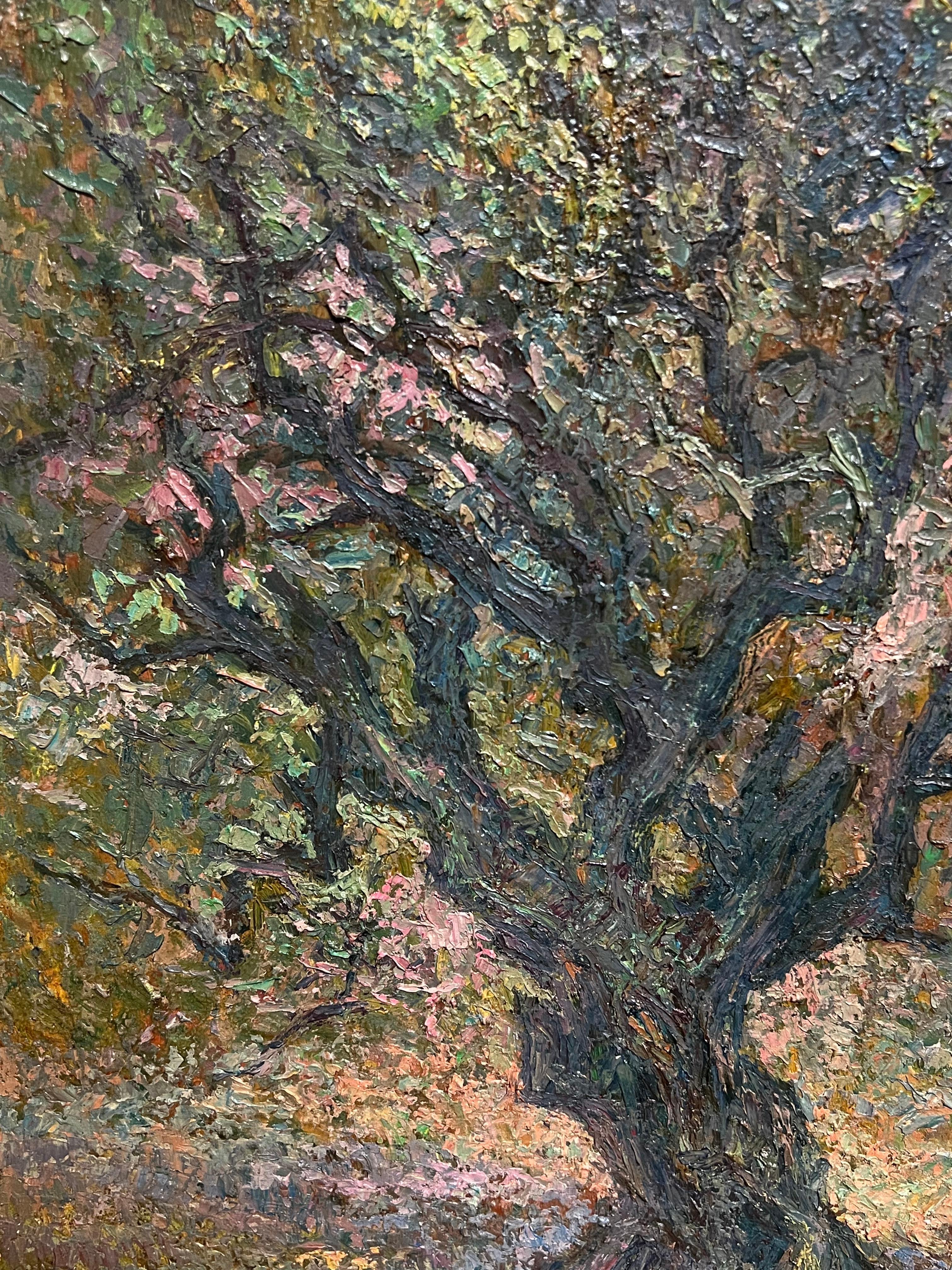 Pittura a olio post impressionista Oliveti con cielo blu Pittura francese in vendita 1