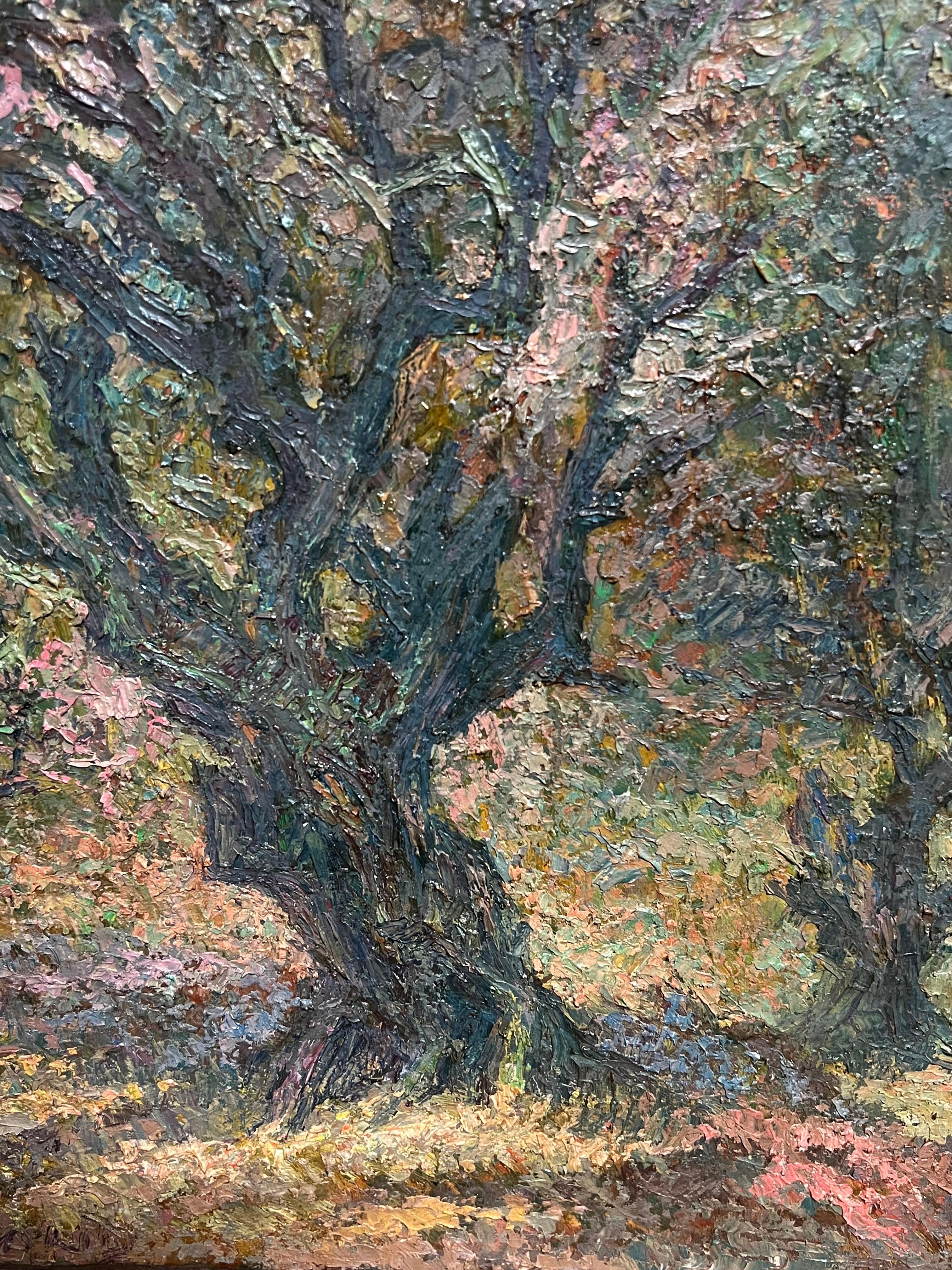 Pittura a olio post impressionista Oliveti con cielo blu Pittura francese in vendita 2