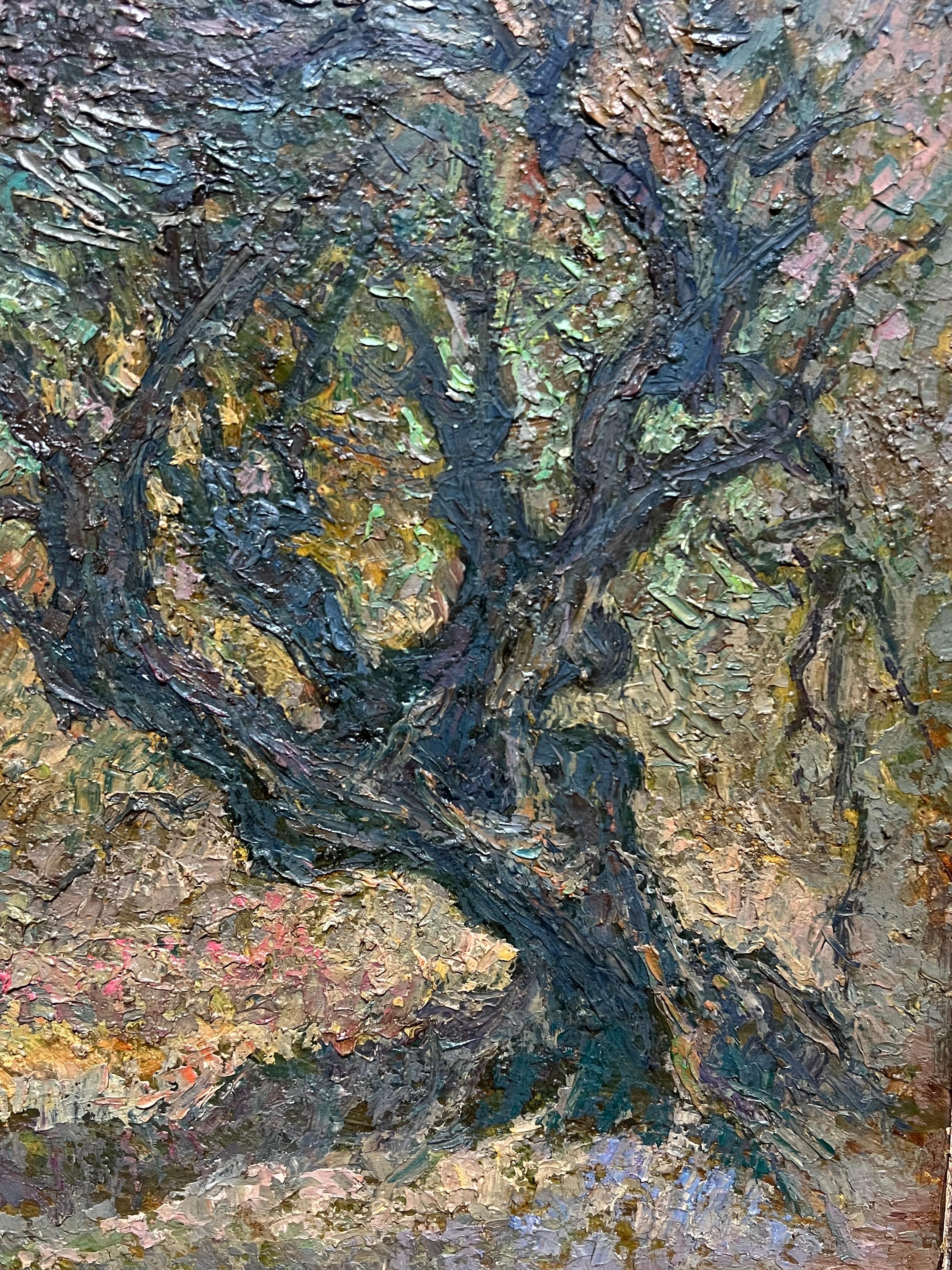 Pittura a olio post impressionista Oliveti con cielo blu Pittura francese in vendita 3