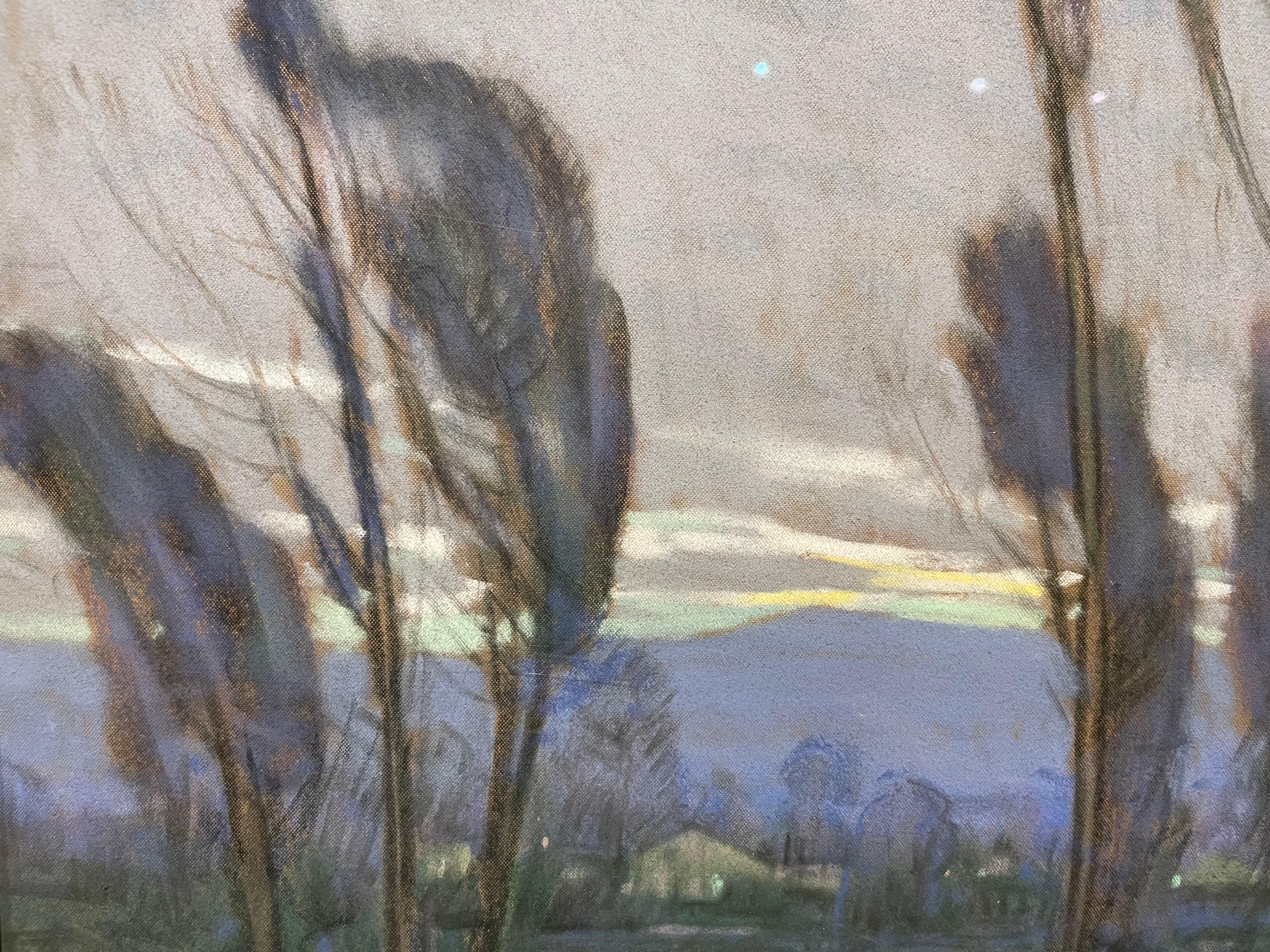 Niebla al atardecer, paisaje montañoso nocturno de principios del siglo XX en venta 7