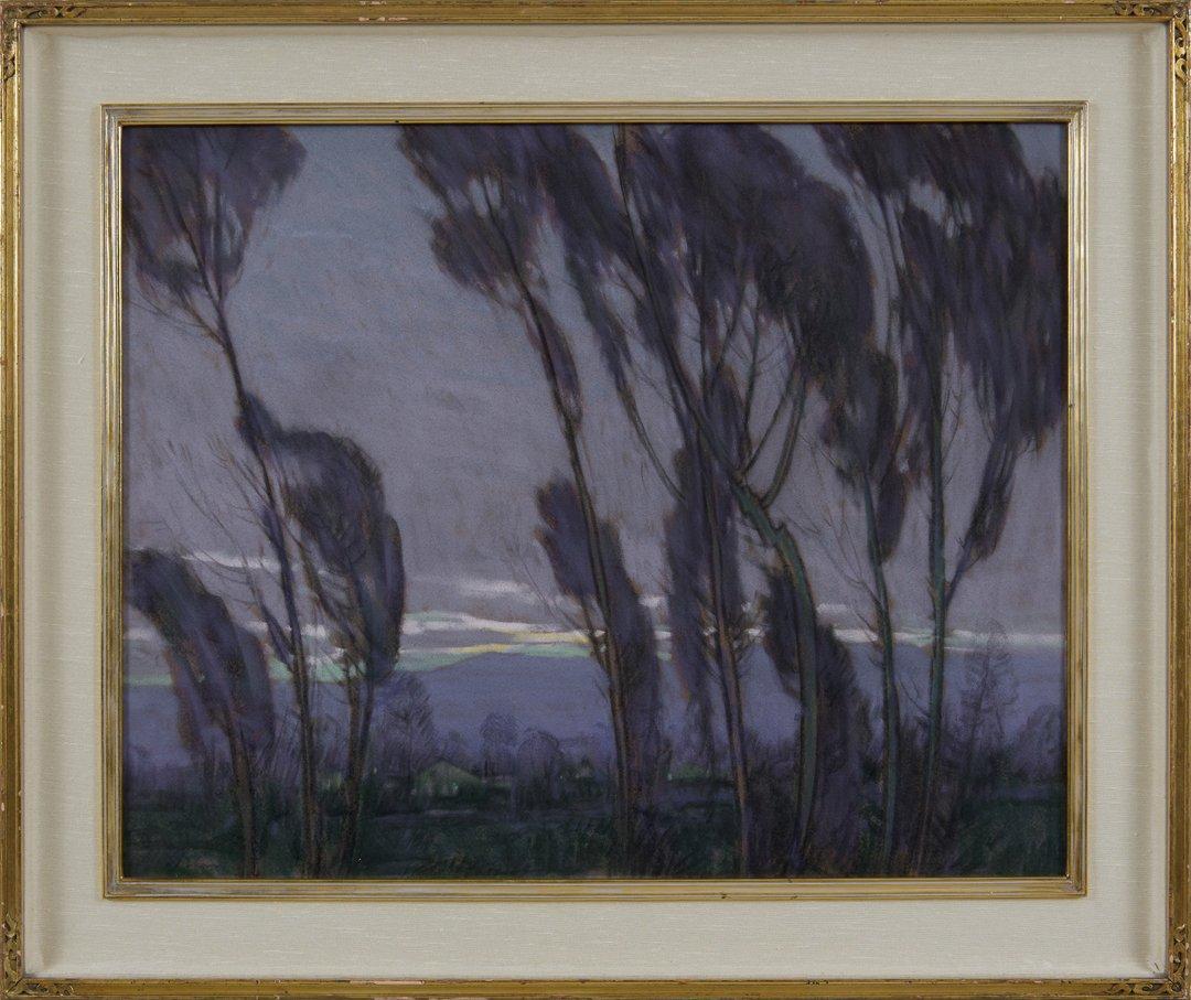 Nebbia al tramonto, paesaggio montano serale dei primi del Novecento - Painting di Raymond Nott