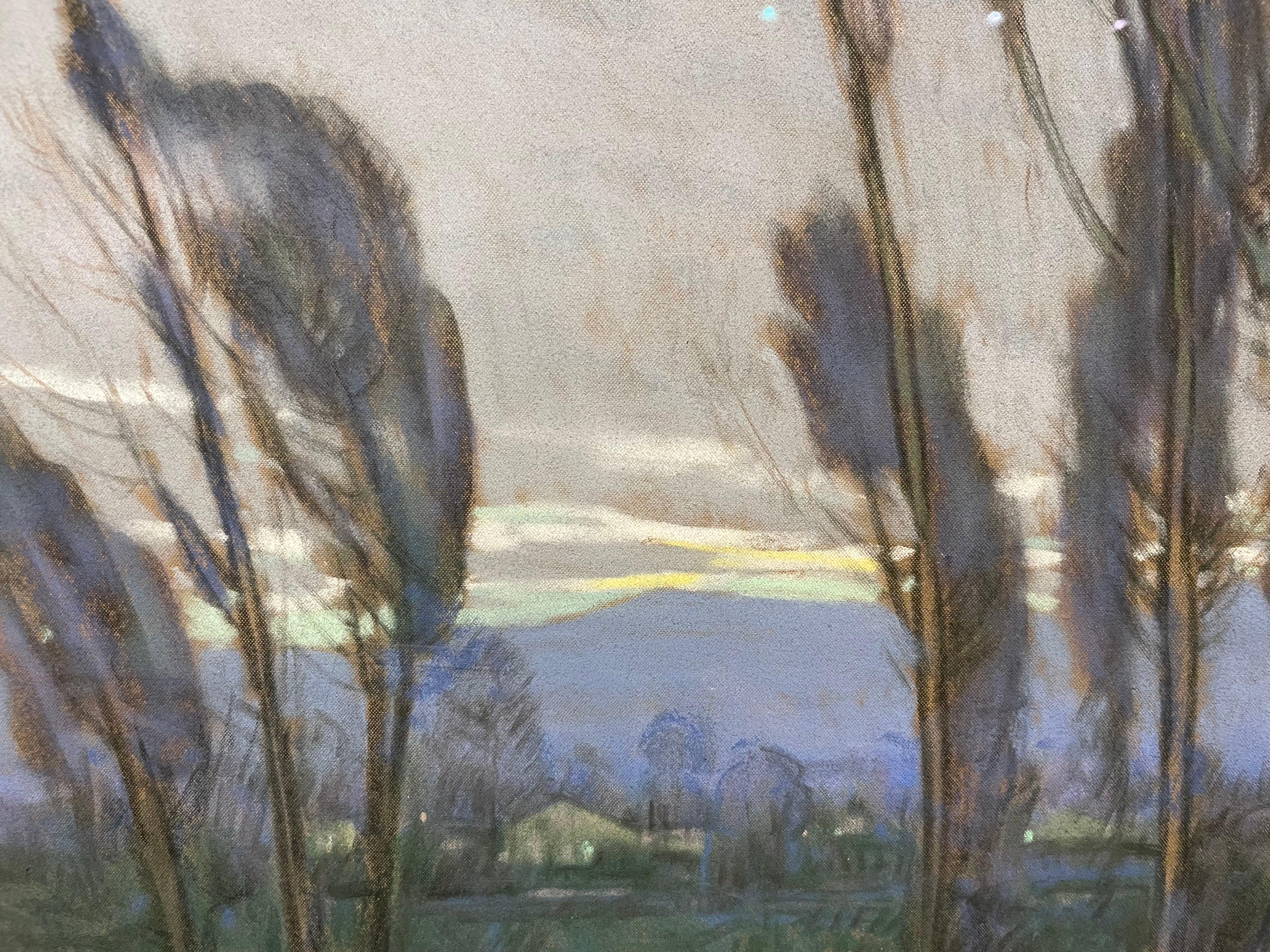 Niebla al atardecer, paisaje montañoso nocturno de principios del siglo XX en venta 5