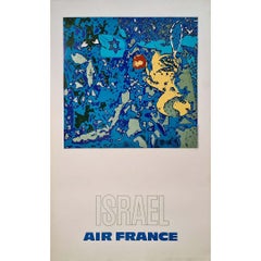Affiche de voyage originale de 1971 par Pagès pour Air France promouvant les voyages en Israel