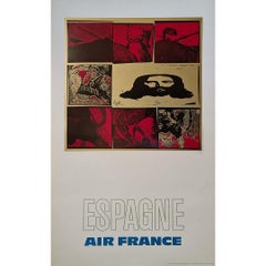 Cartel de viaje original de Pagès de 1971 para Air France promocionando viajes a España