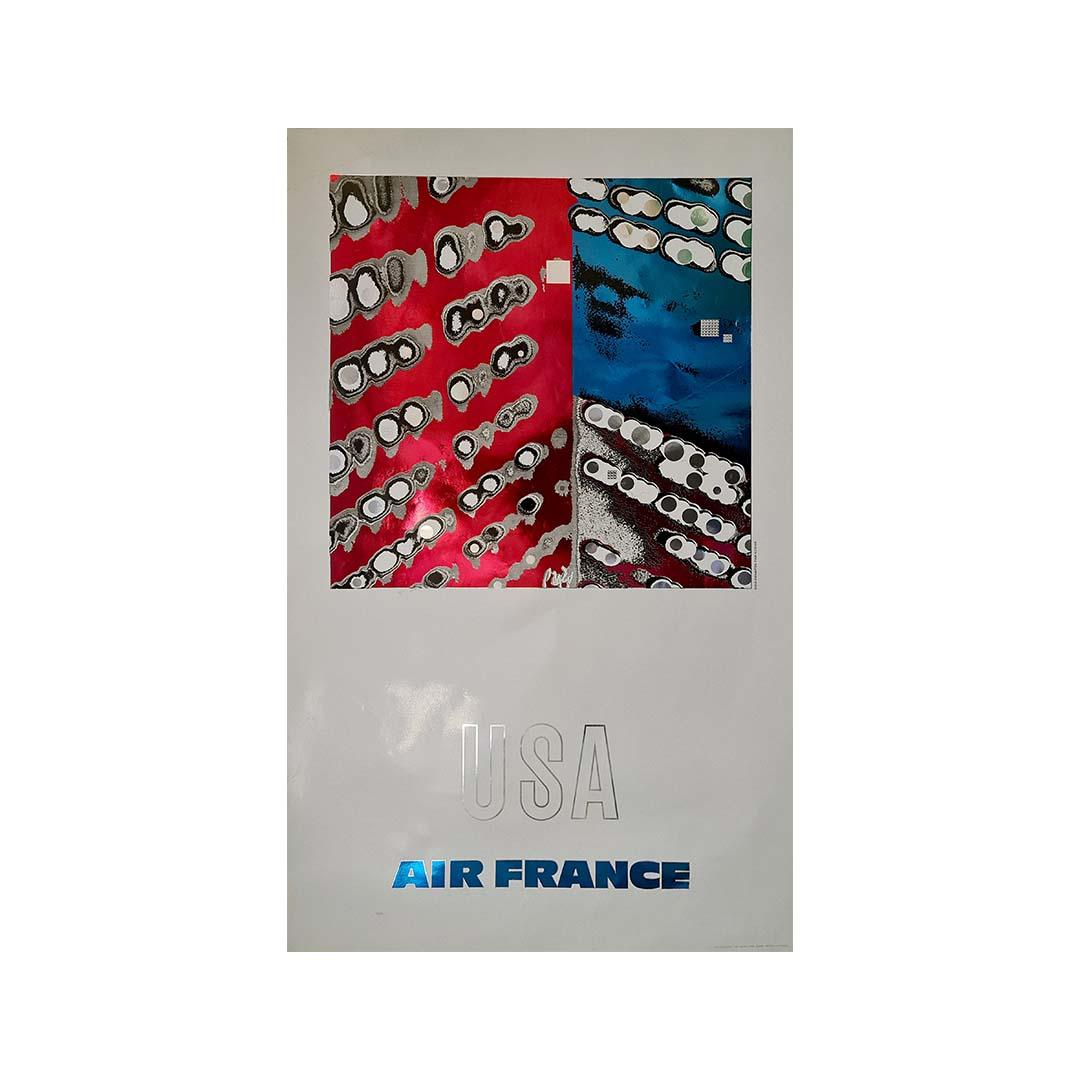 1971 original travel poster by Pagès for Air France travel to the USA For Sale 2