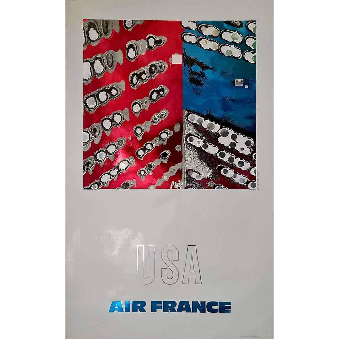 1971 original travel poster by Pagès for Air France travel to the USA - Print by Raymond Pages