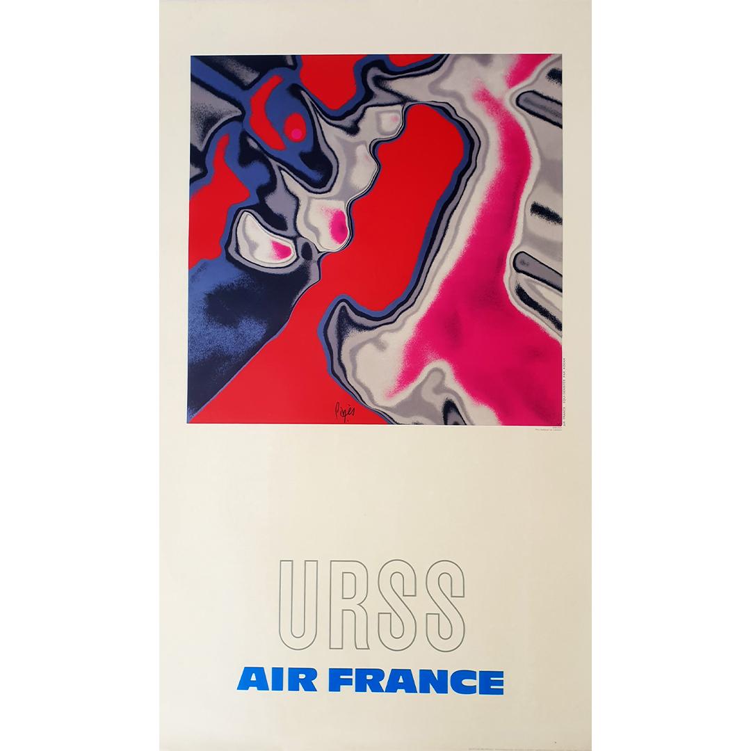 Circa 1970 Original vintage poster to promote Air France flight to USSR - URSS - Print by Raymond Pages