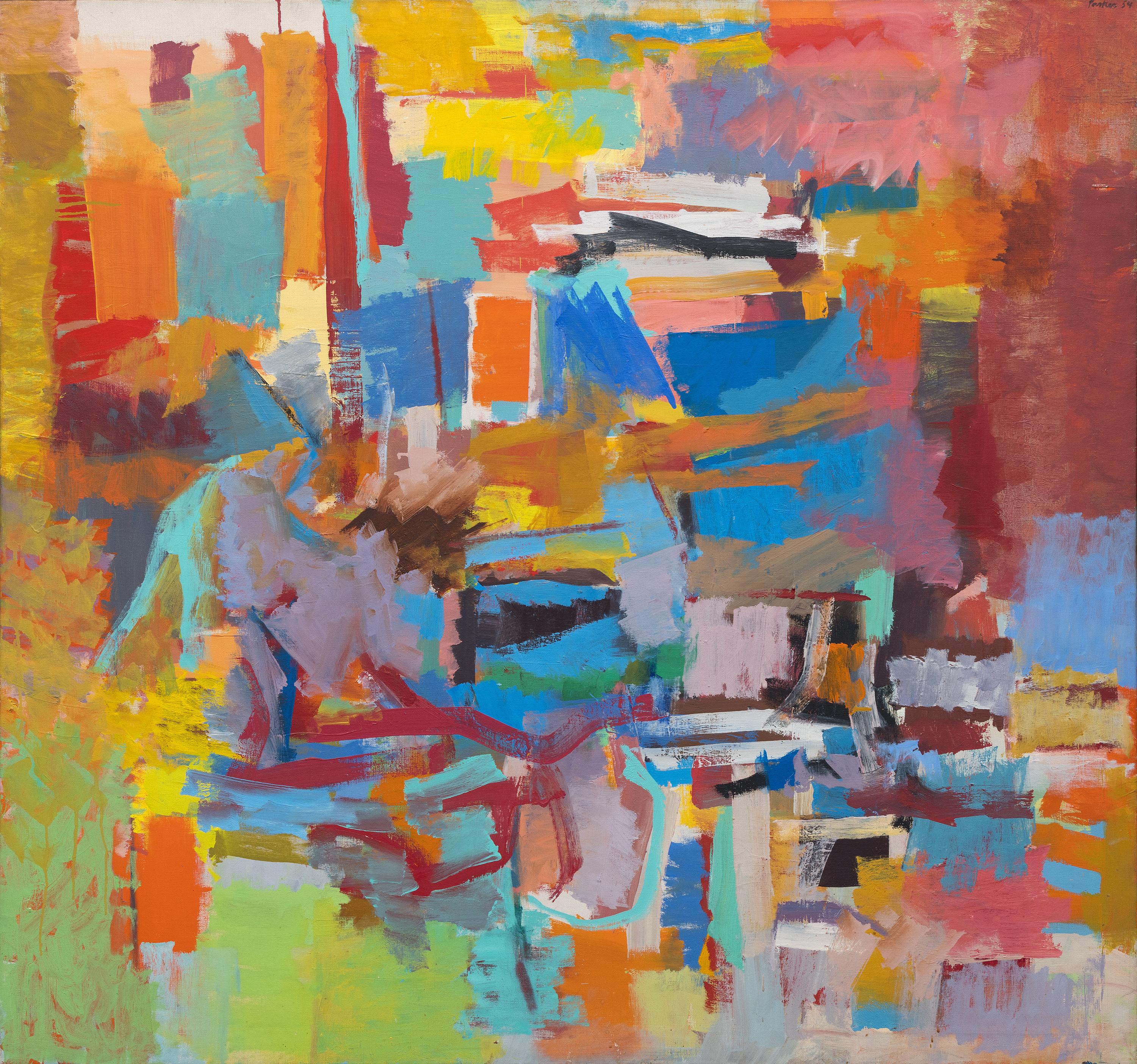 Untitled - Bold 
Vibrant Abstract Expressionist Oil Painting, 1954