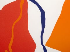 Serigrafía minimalista abstracta naranja y roja de Raymond Parker