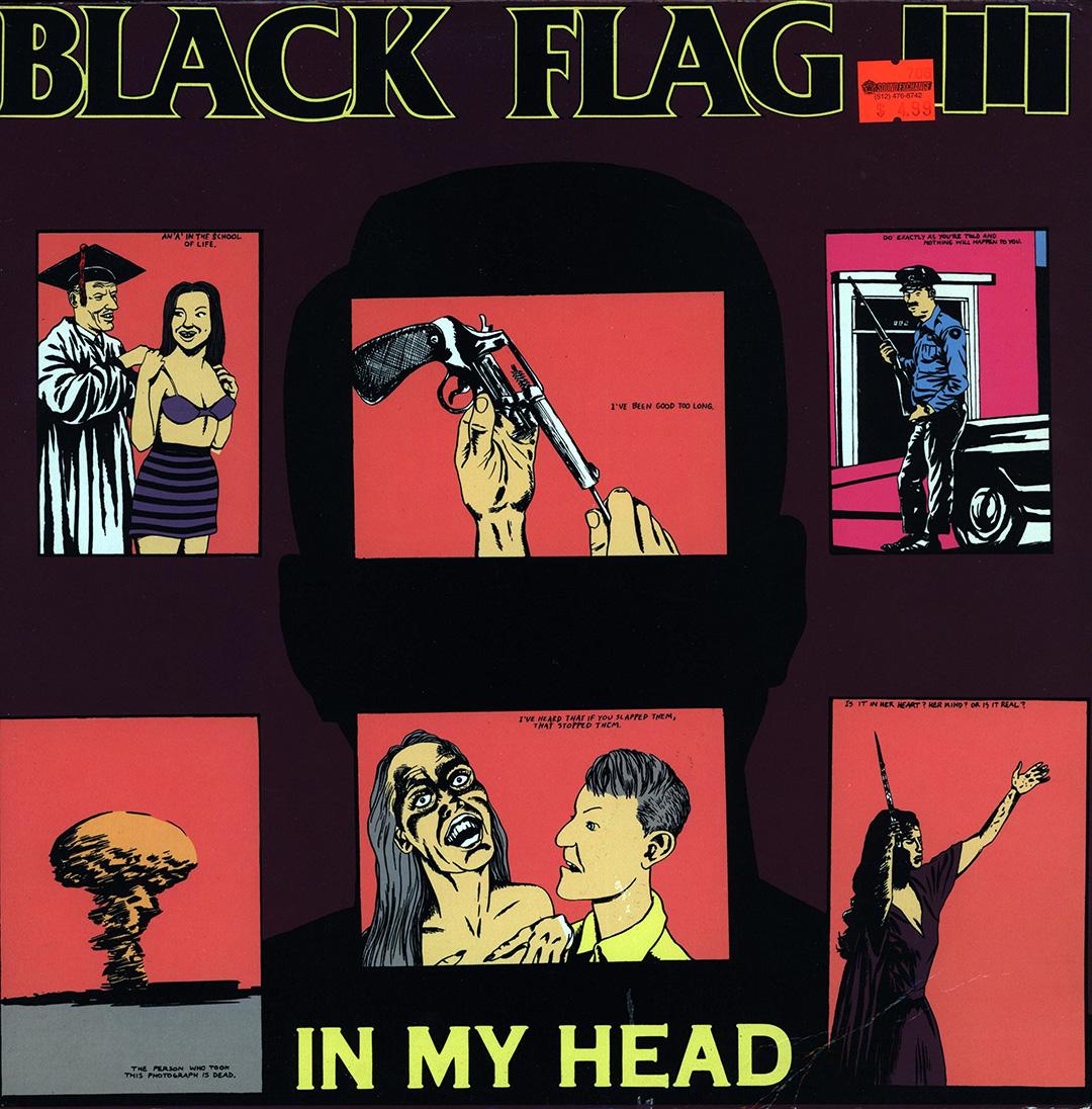 Rare Raymond Pettibon record cover art 1985:
Raymond Pettibon illustrated record art for Black Flag 1985. 

Medium: Off-set lithograph on record album cover.
Dimensions: 12 x12 inches
Covers: Fair to good overall vintage condition; minor surface