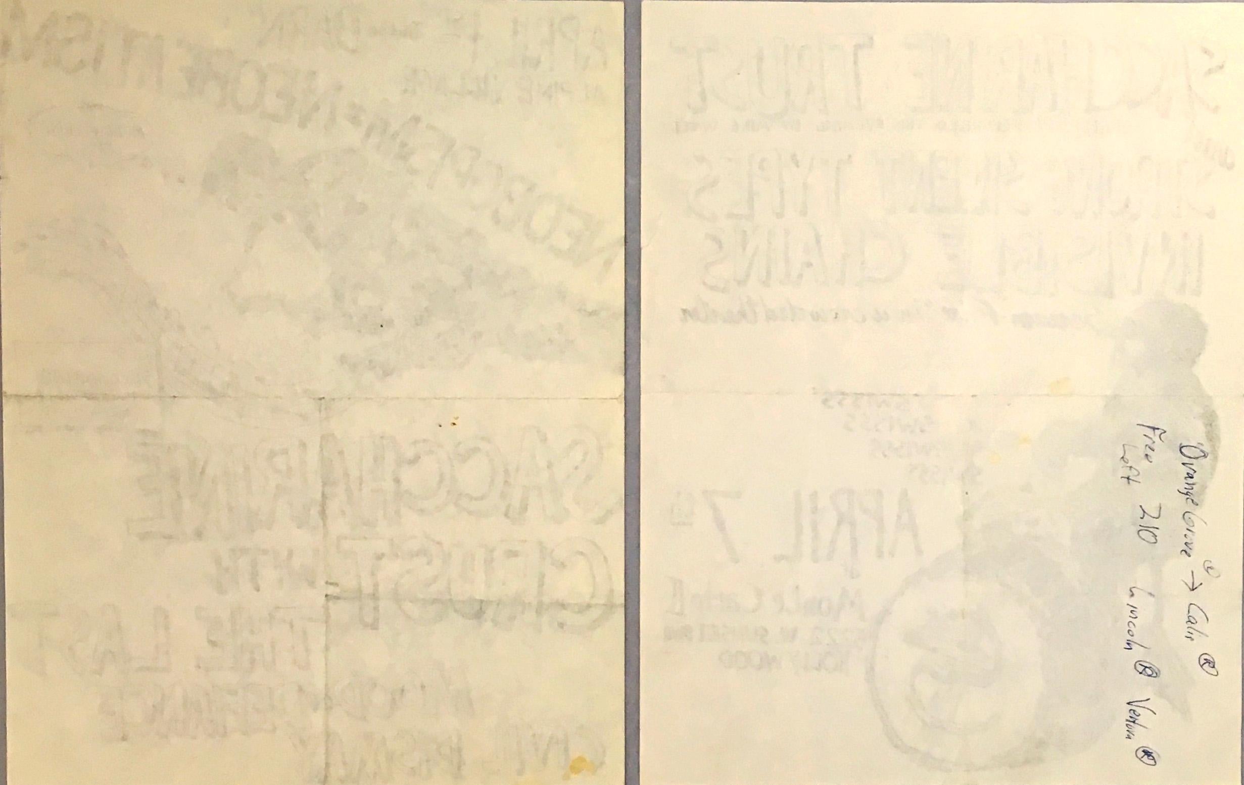 Raymond Pettibon Illustrated Punk Flyers c. 1982
A set of two incredibly rare early 1980s Pettibon Punk flyers: Gigs for Saccharine Trust at Monte Carlo II (Scream 
