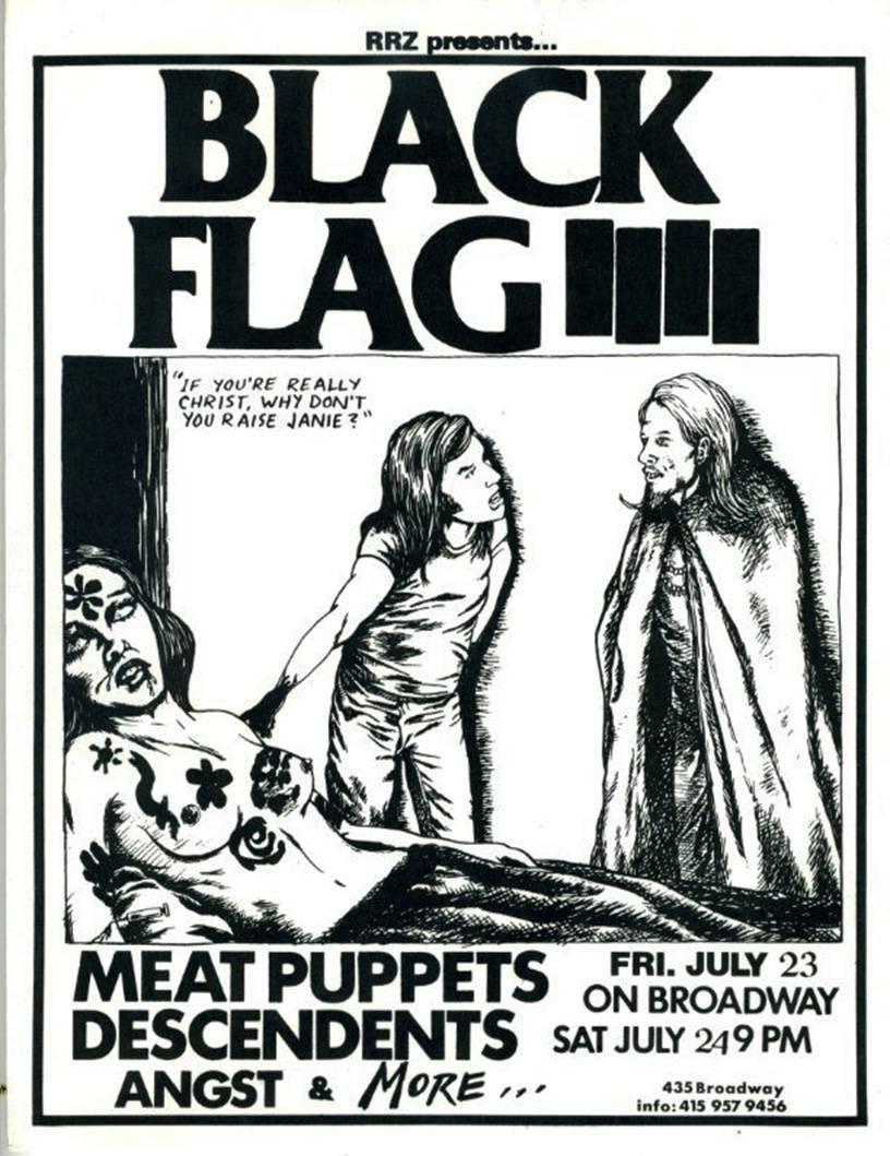 Raymond Pettibon, Raymond Pettibon illustrated Black Flag punk flyer  (early Raymond Pettibon) (1980)