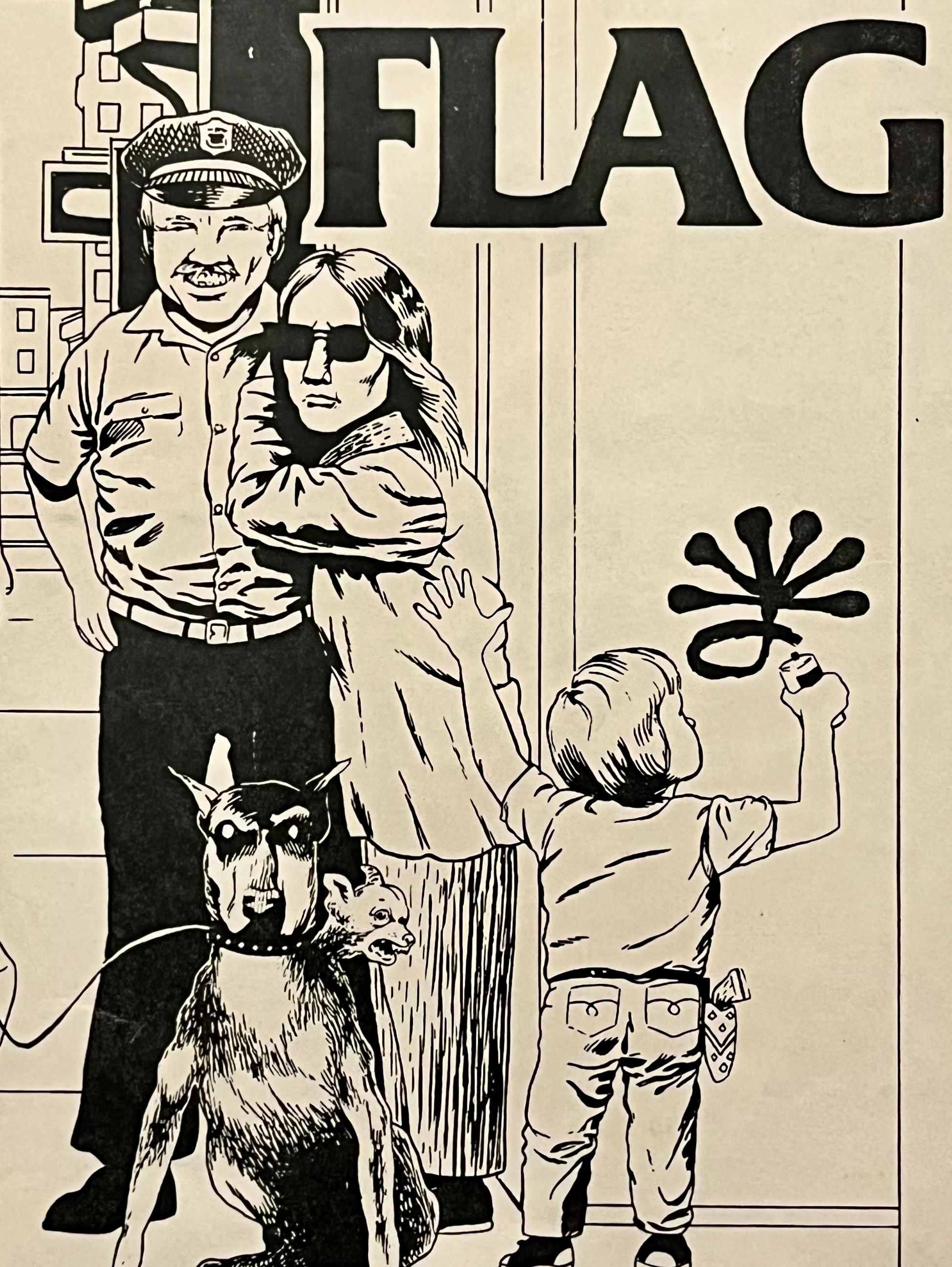 Raymond Pettibon: Rare early Black Flag flyer:
Original punk flyer / handbill illustrated by Raymond Pettibon for a gig by Black Flag at The Mabuhay, San Francisco, CA: Fri Oct 3, 1980. 

Offset-printed 11 x 8 ½ inches (28 x 21.6 cm). 
Fair overall